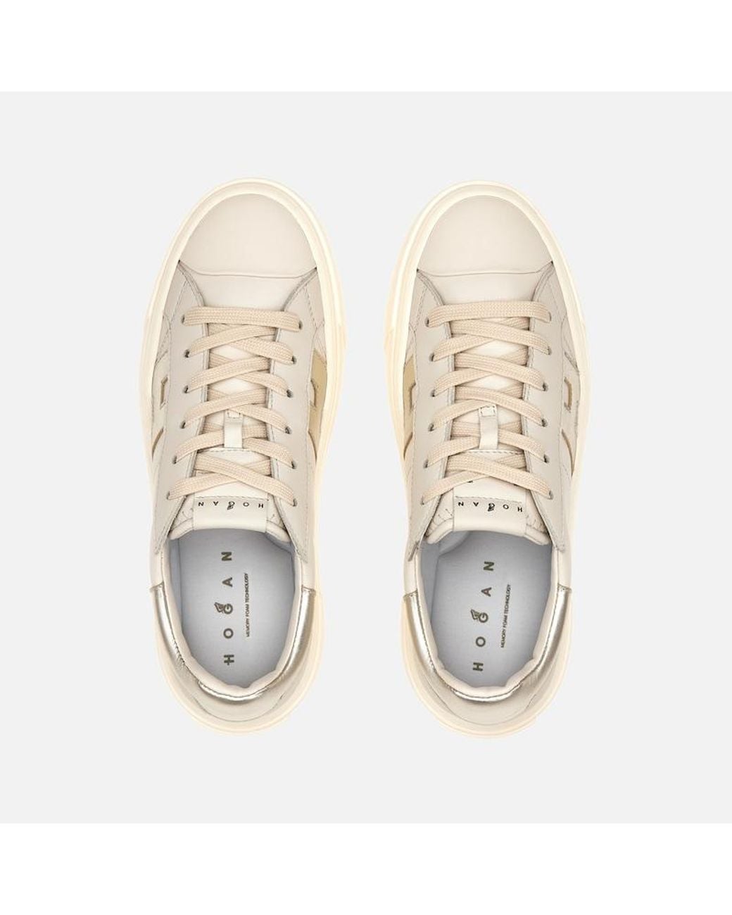 Hogan Natural Metallic Accent Low-Top Leather Sneakers