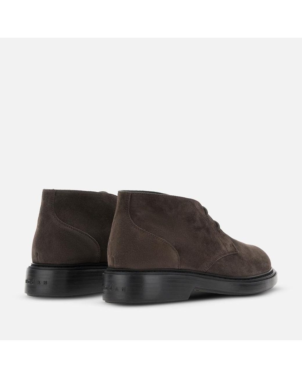 Hogan Brown Dark Suede Minimalist Rounded-Toe Ankle Boots for men