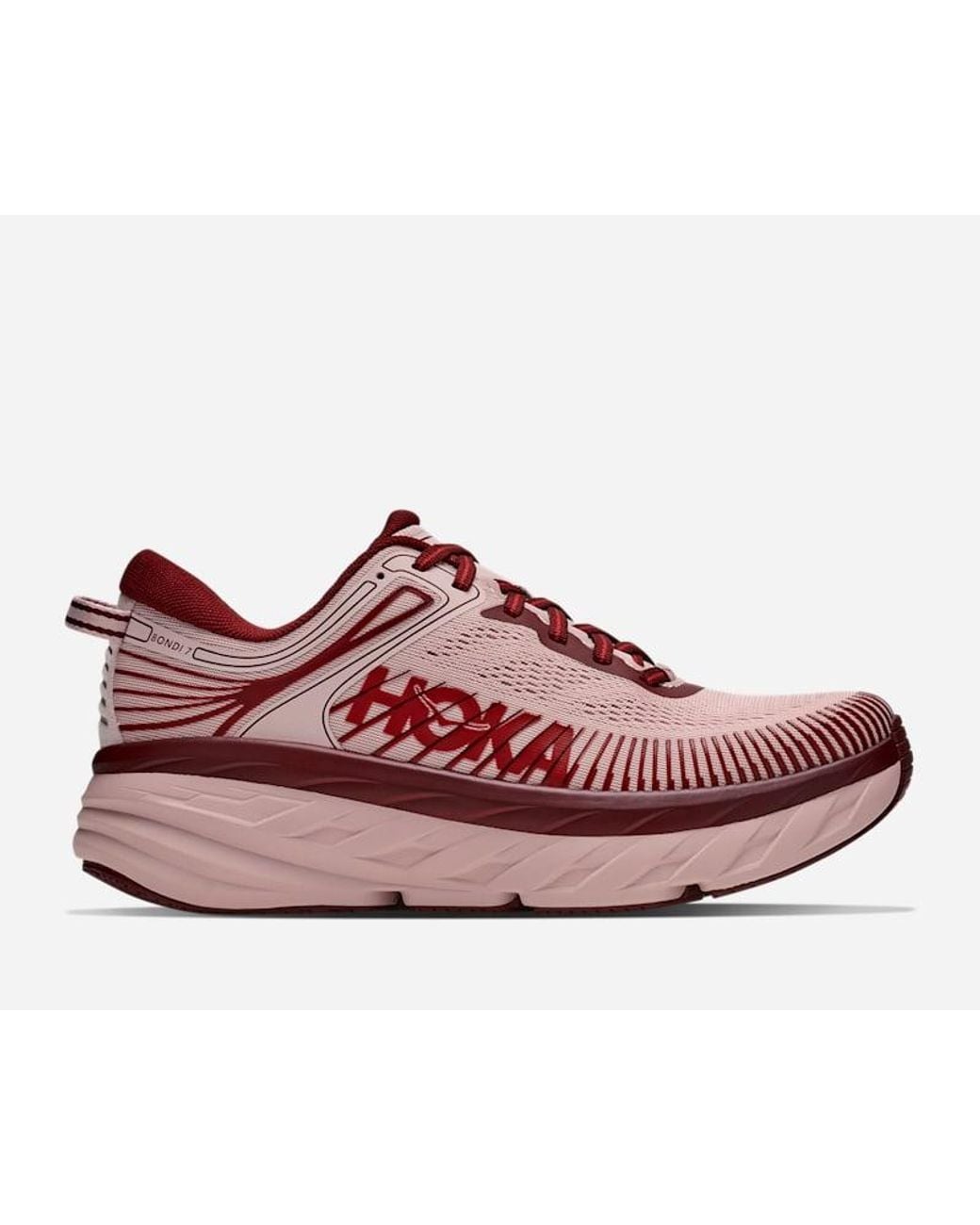 Hoka One One Red Bondi 7 Cushioned Running Sneakers