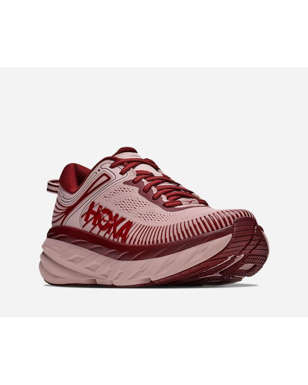 Hoka One One Red Bondi 7 Cushioned Running Sneakers