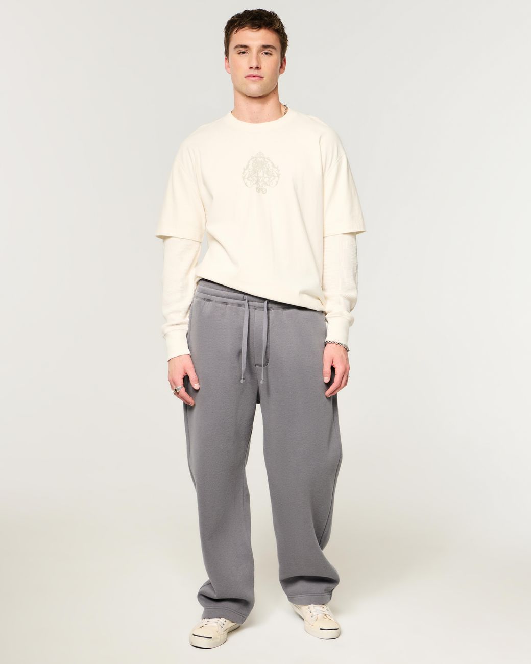 Hollister Gray Stud Detail Baggy Sweatpants for men