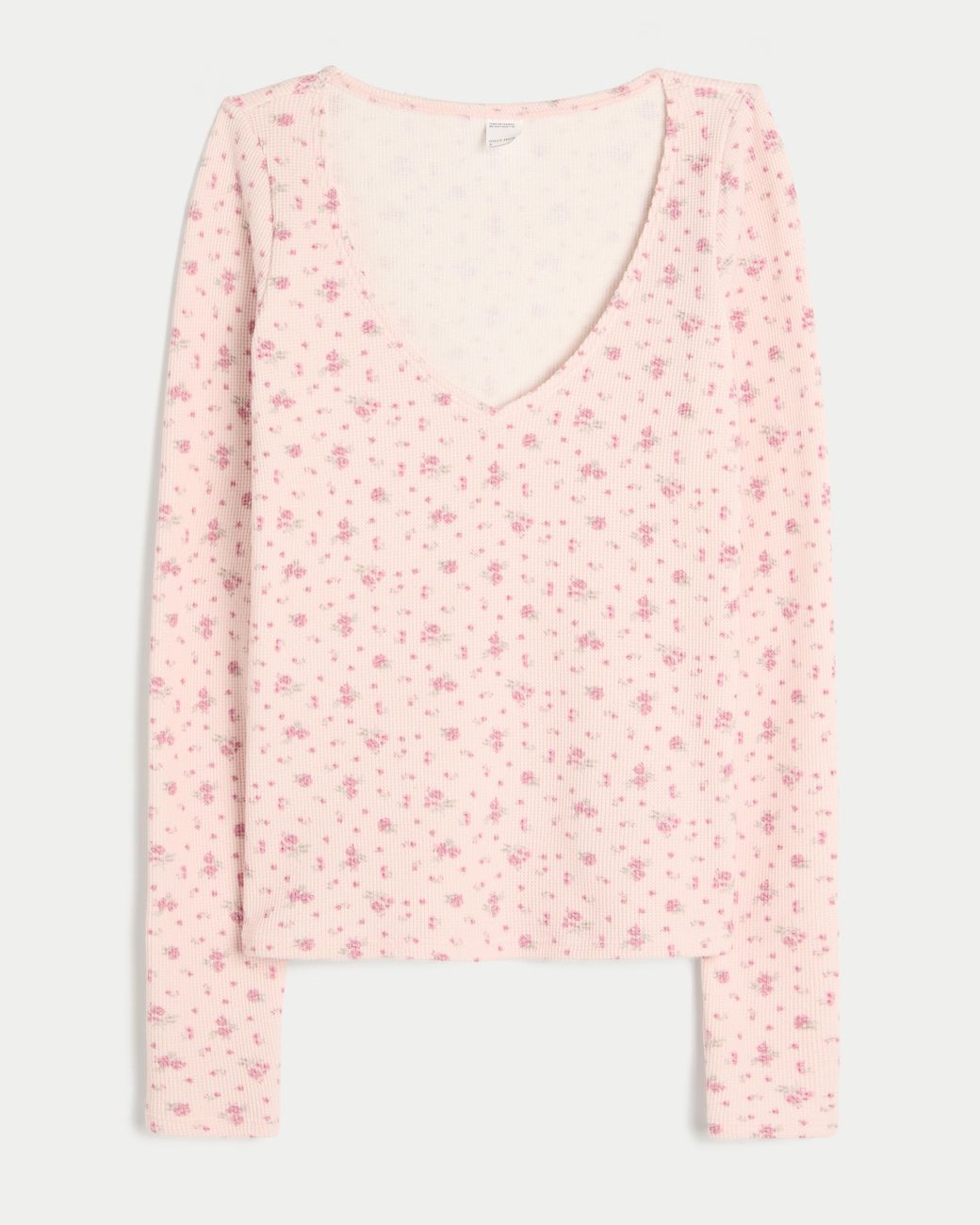 Hollister Pink Gilly Hicks Always Cozy Waffle V-neck Long-sleeve Top