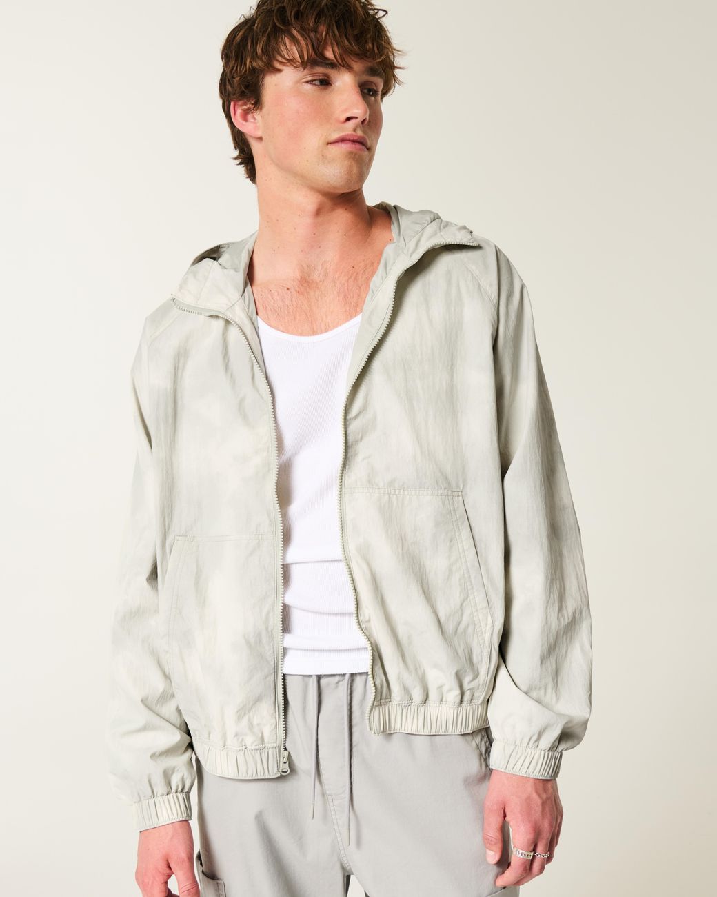 Hollister White Camo Zip-up Windbreaker Jacket for men