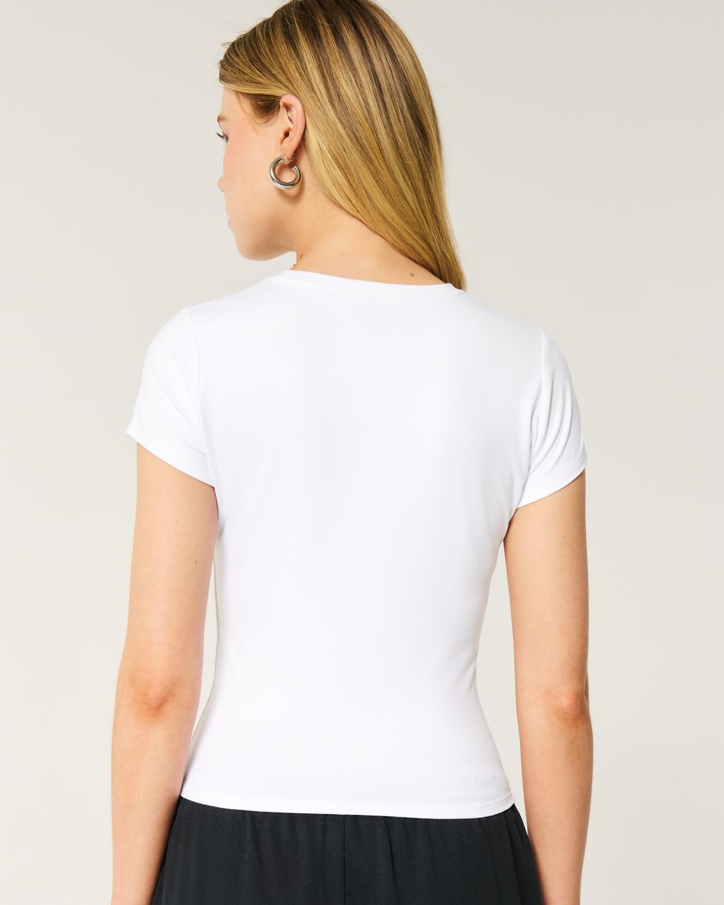 Hollister White Soft Stretch Seamless Fabric Longline Baby Tee