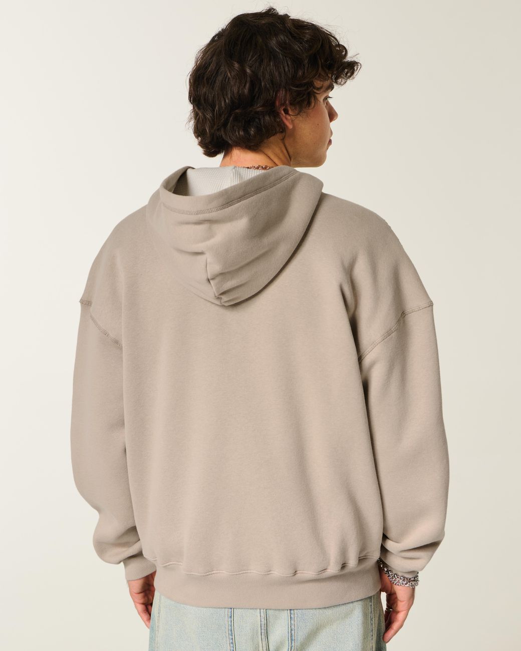 Hollister Gray Boxy Thermal-lined Zip-up Hoodie for men