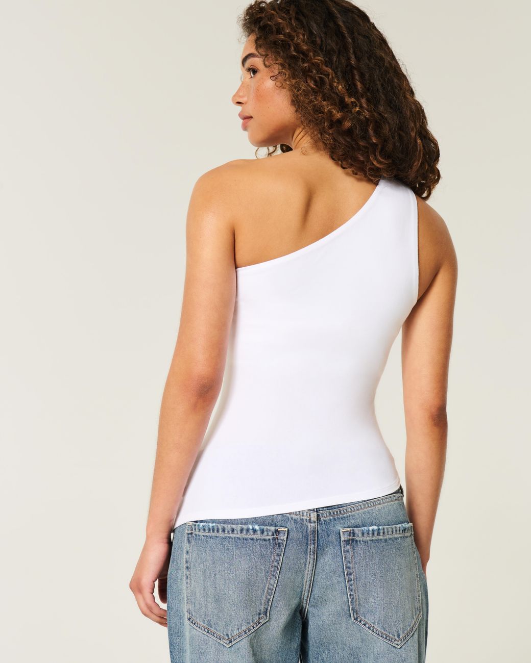 Hollister White Asymmetrical One-shoulder Top