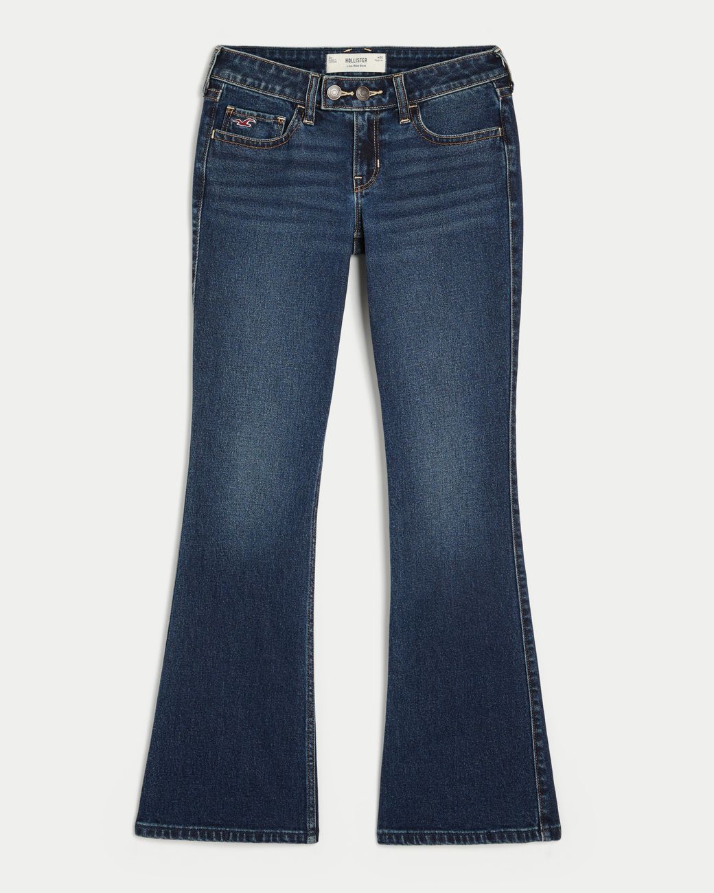 Hollister Blue Low-rise Dark Wash Tab Waist Bootcut Jeans