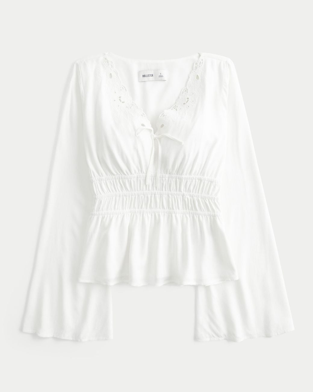 Hollister White Easy Bell Sleeve Tie Front Top