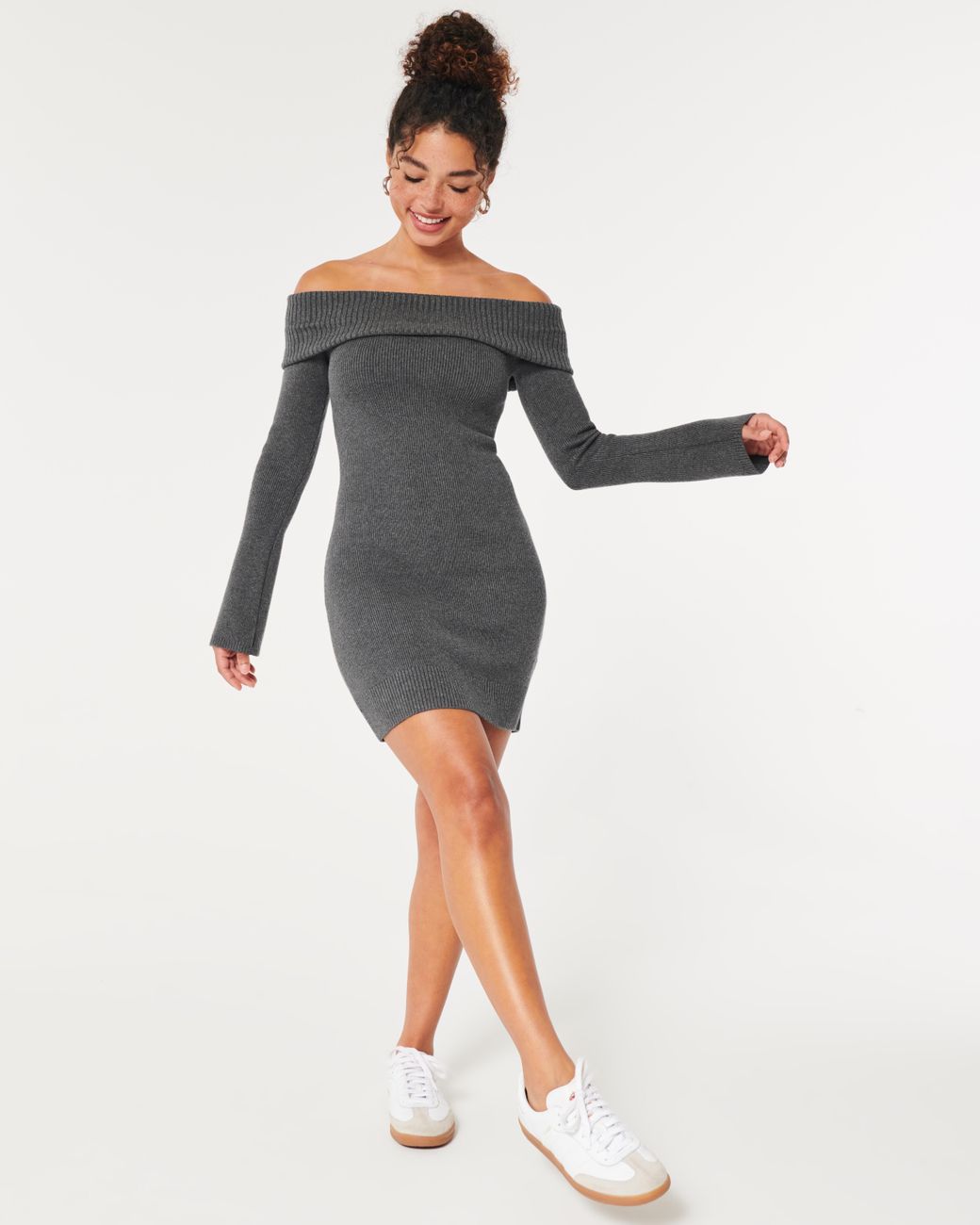 Hollister Off-the-shoulder Sweater Dress in Grey | Lyst UK