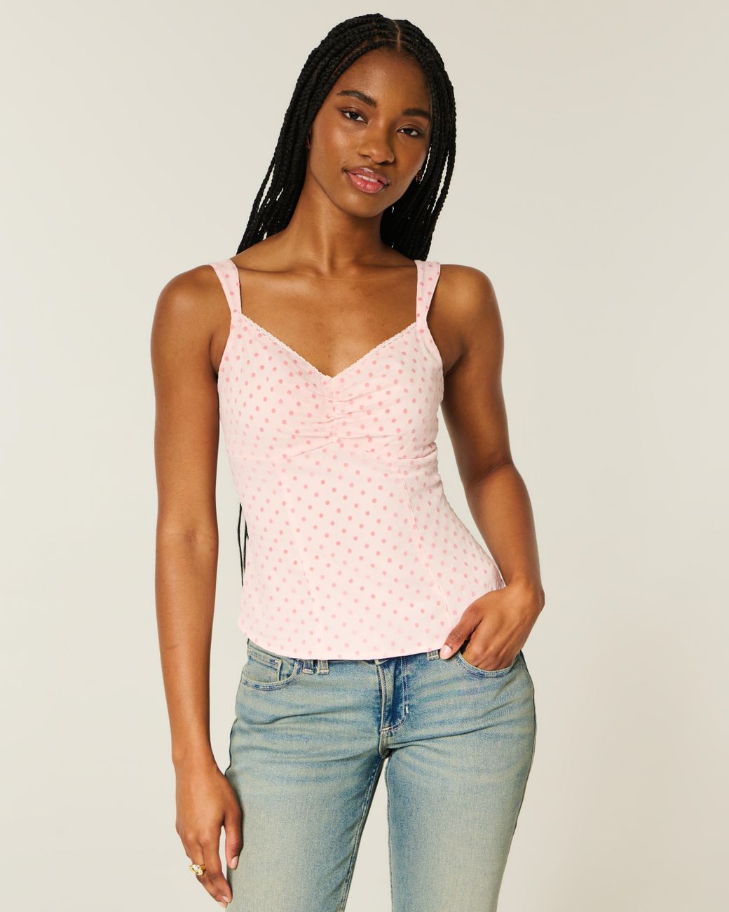 Hollister Pink Lace Trim Chiffon Tank