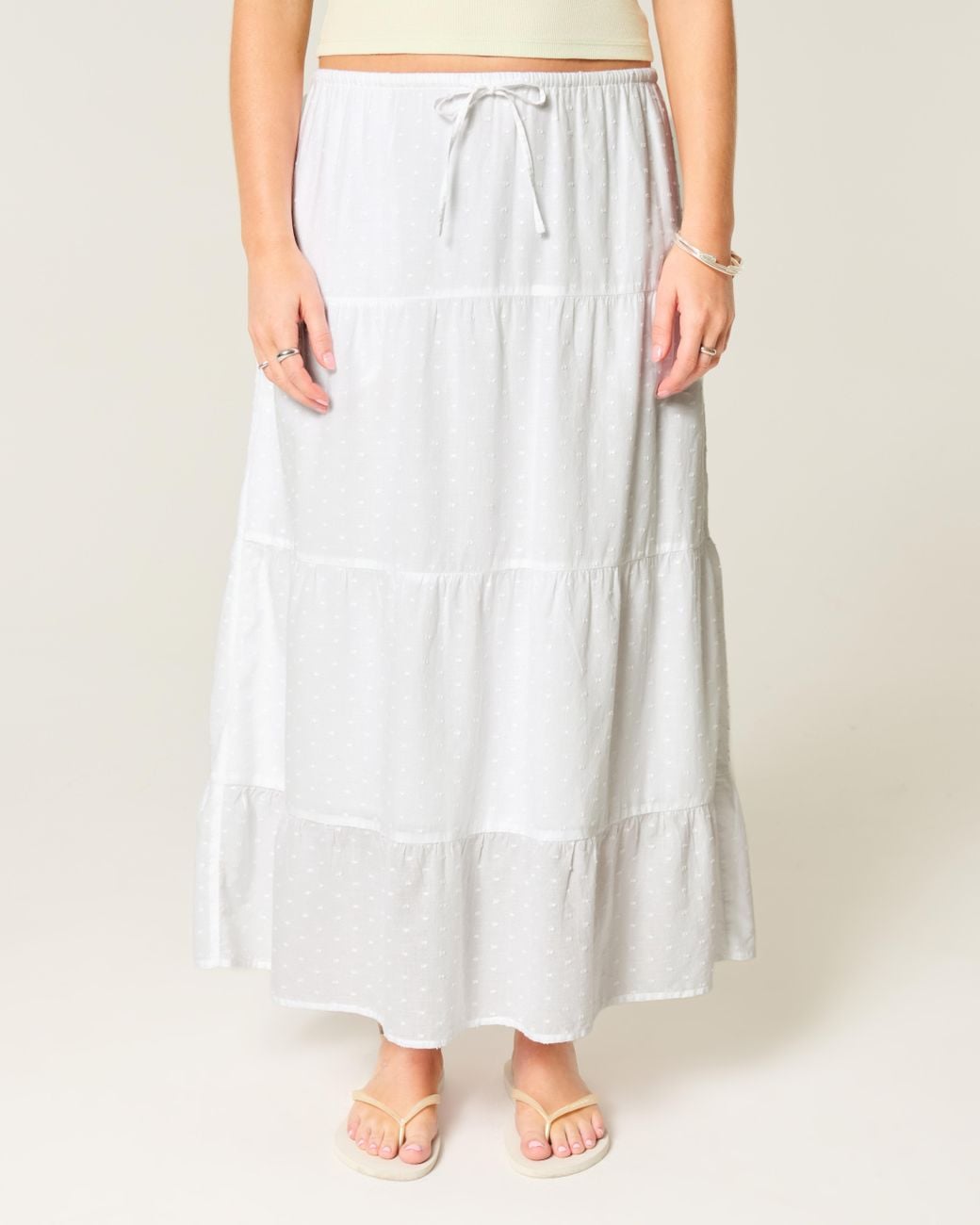 Hollister White Clip Dot Tiered Maxi Skirt