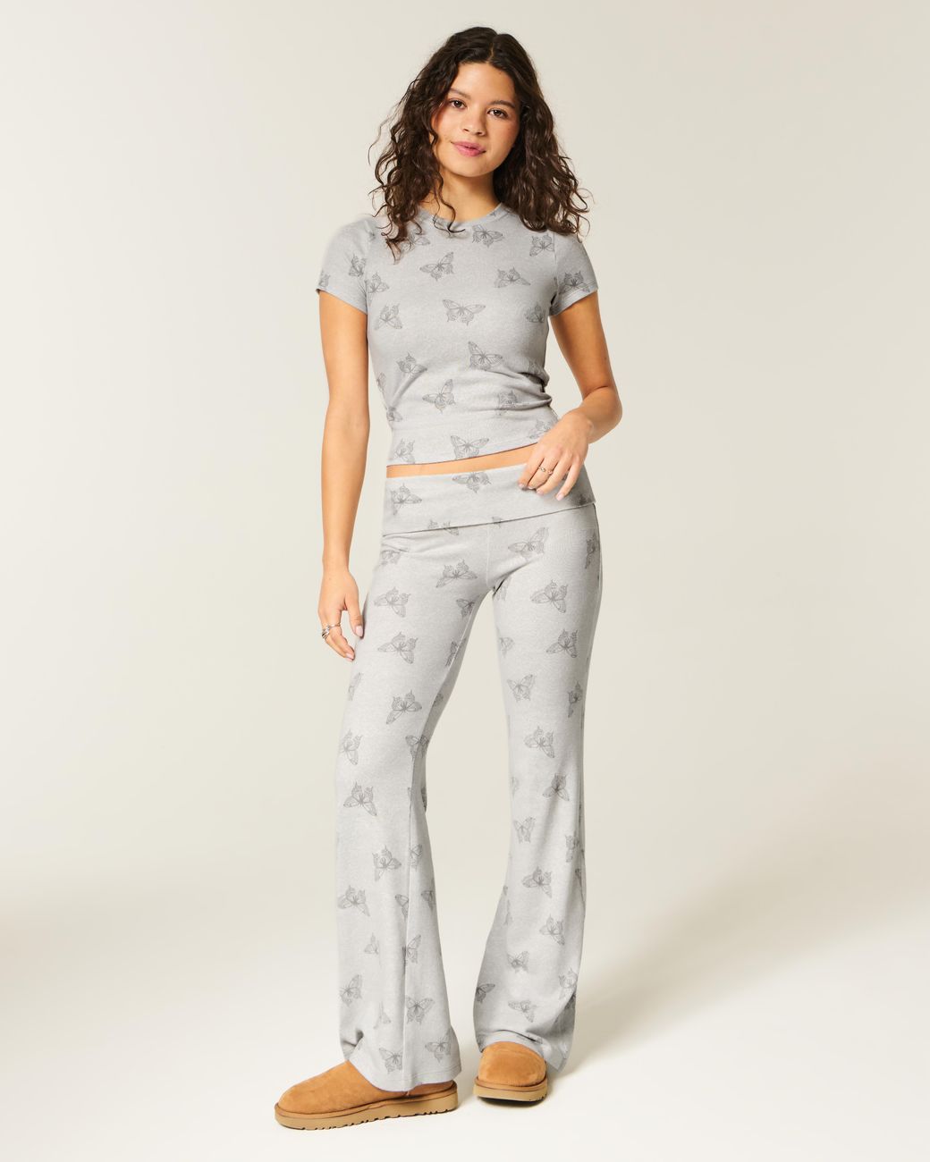 Hollister White Always Cozy Knit Foldover Waist Flare Pants
