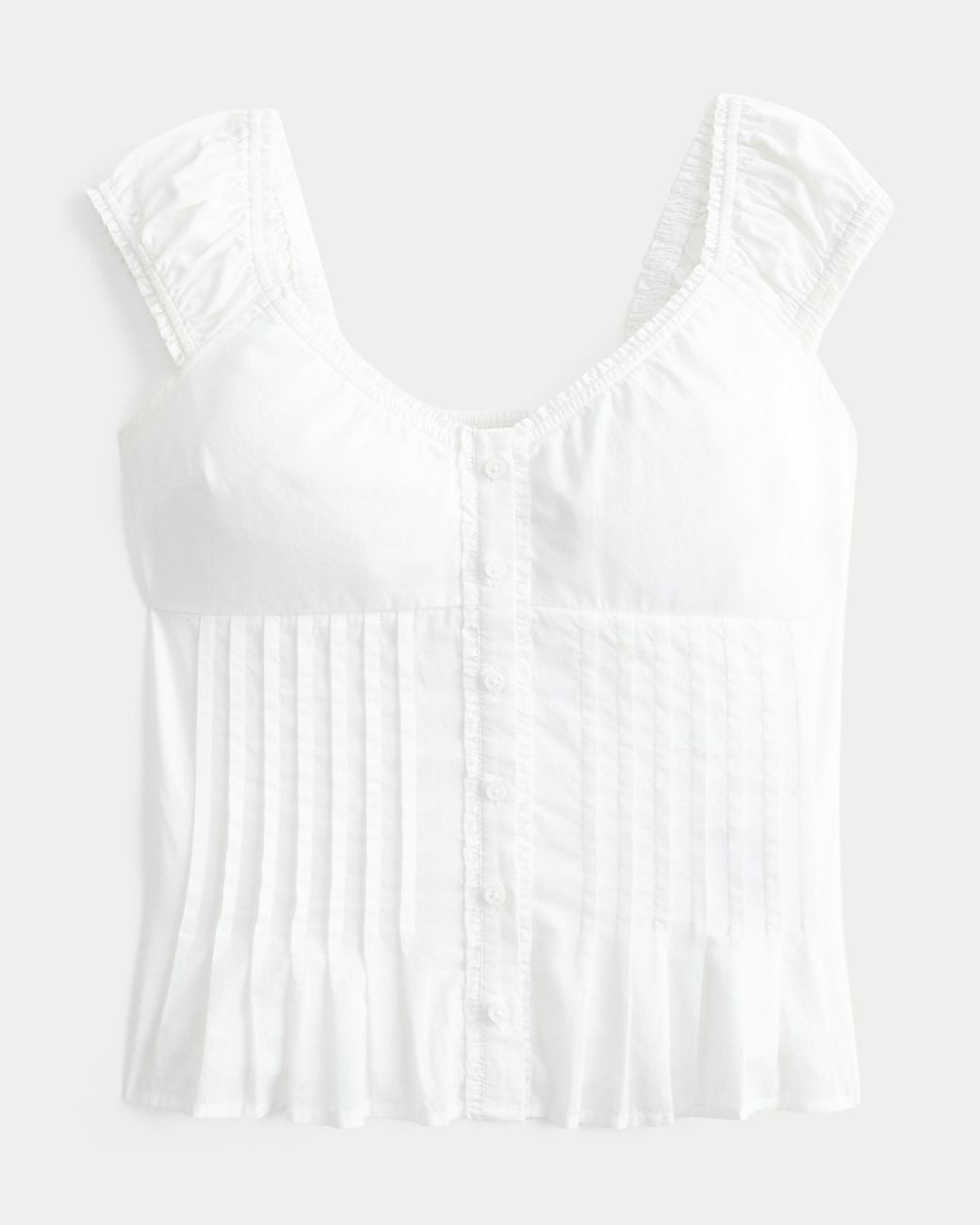 Hollister White V-neck Pintuck Top