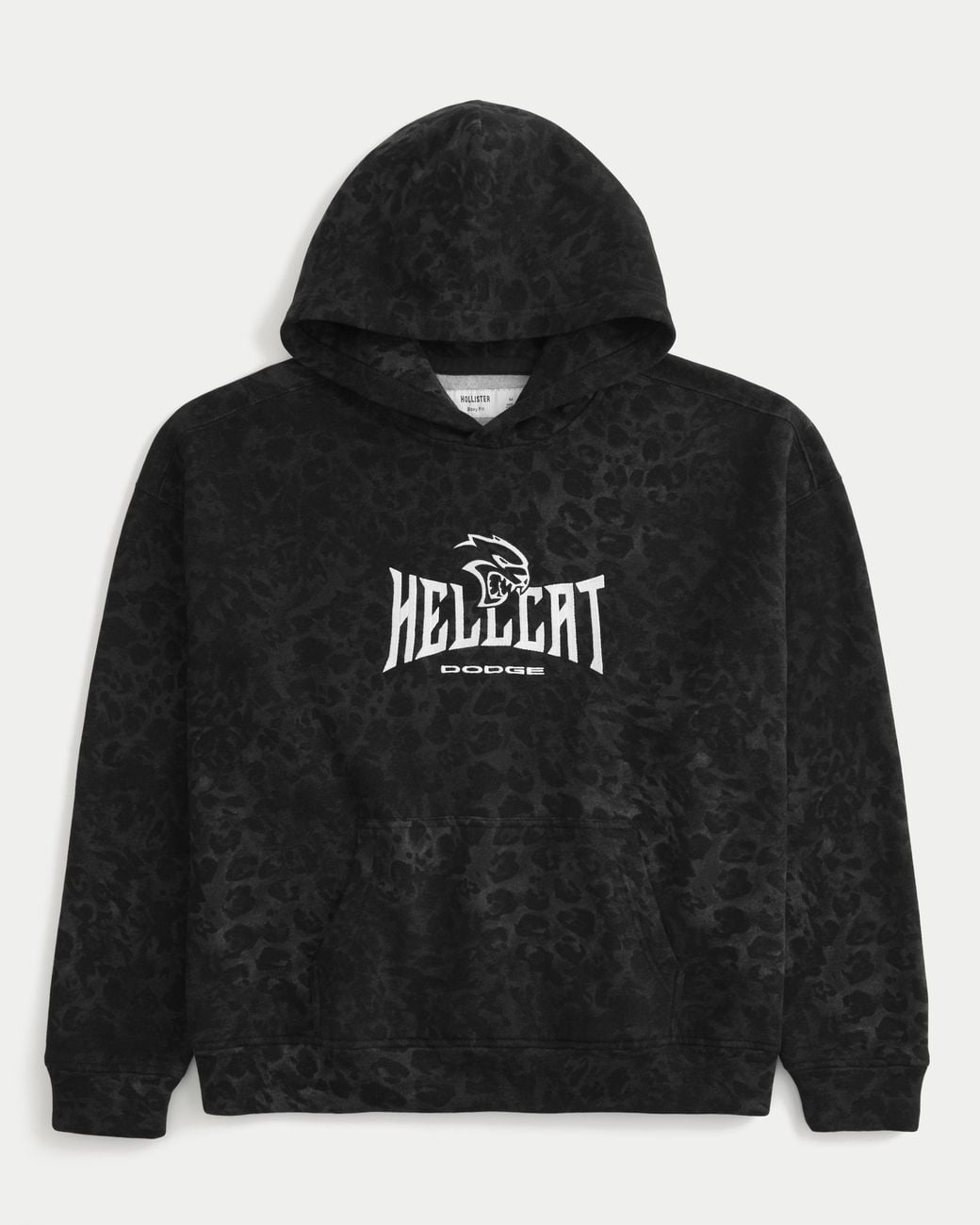 Hollister Black Boxy Leopard Print Dodge Hellcat Graphic Hoodie for men