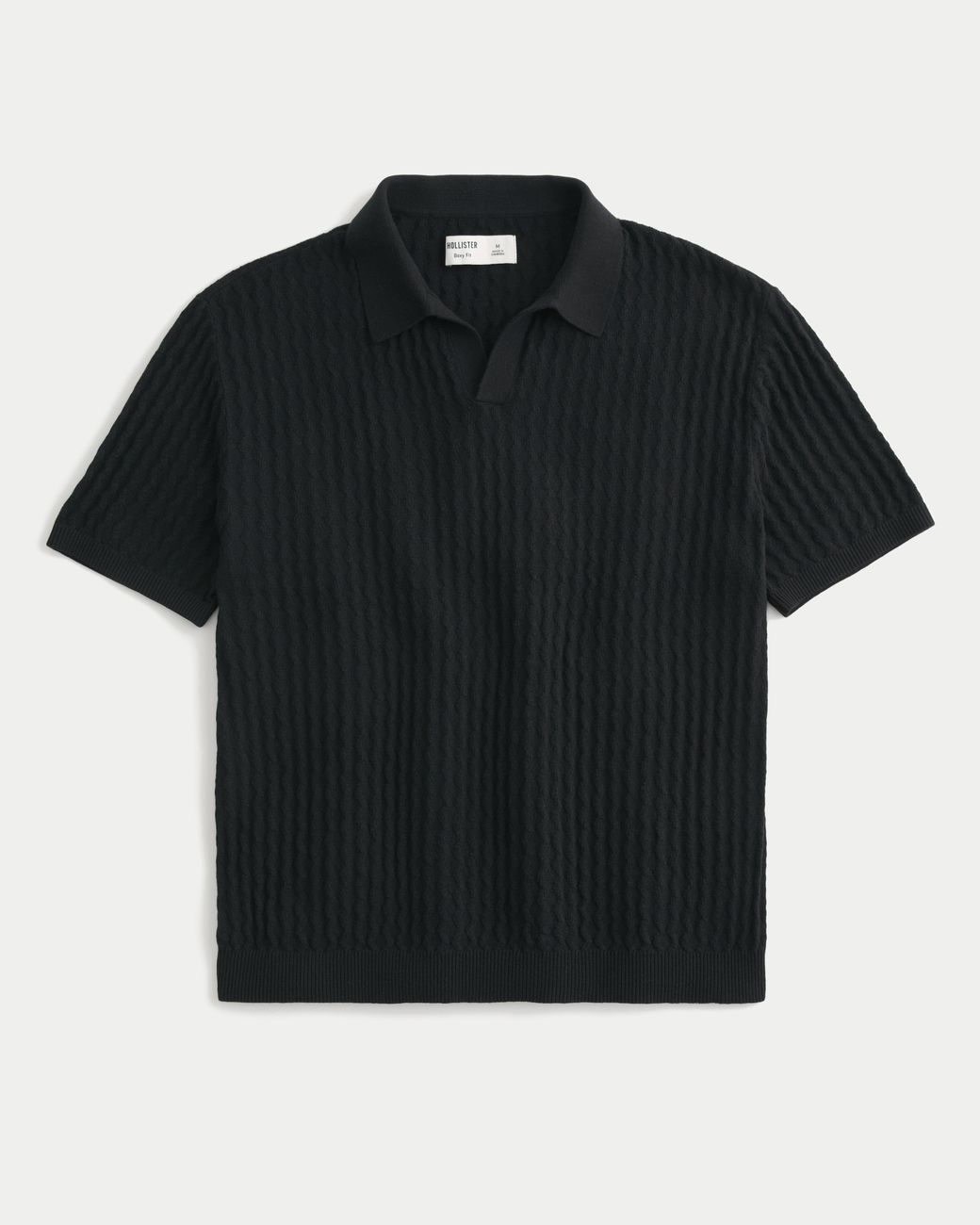 Hollister Black Boxy Short-sleeve Sweater Polo for men