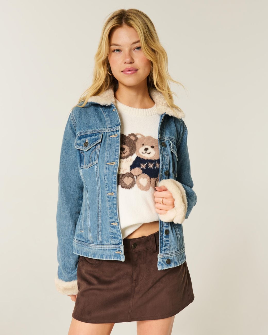 Hollister Blue Faux Fur Trim Denim Jacket
