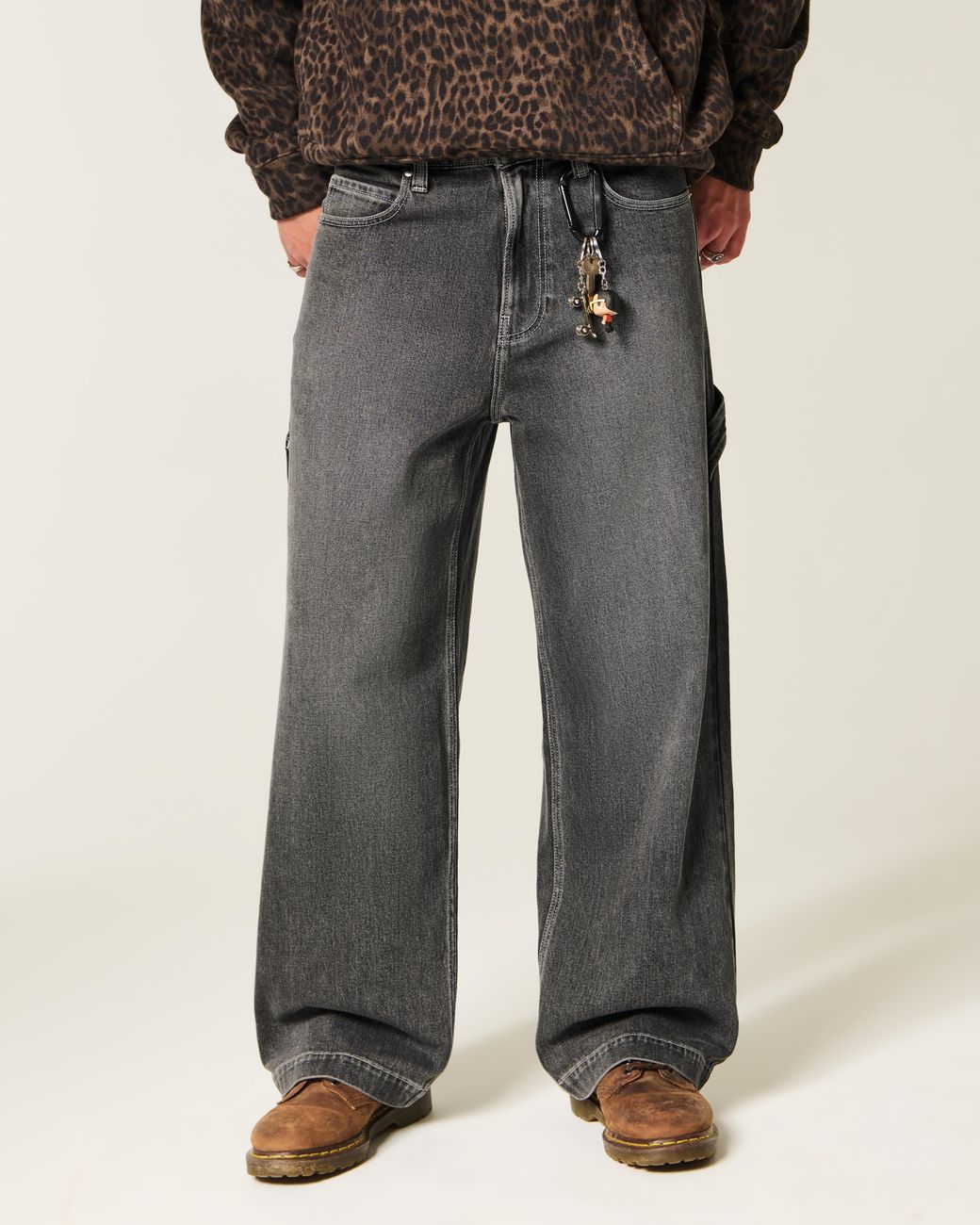 Hollister Gray Washed Black Super Baggy Painter Jeans for men