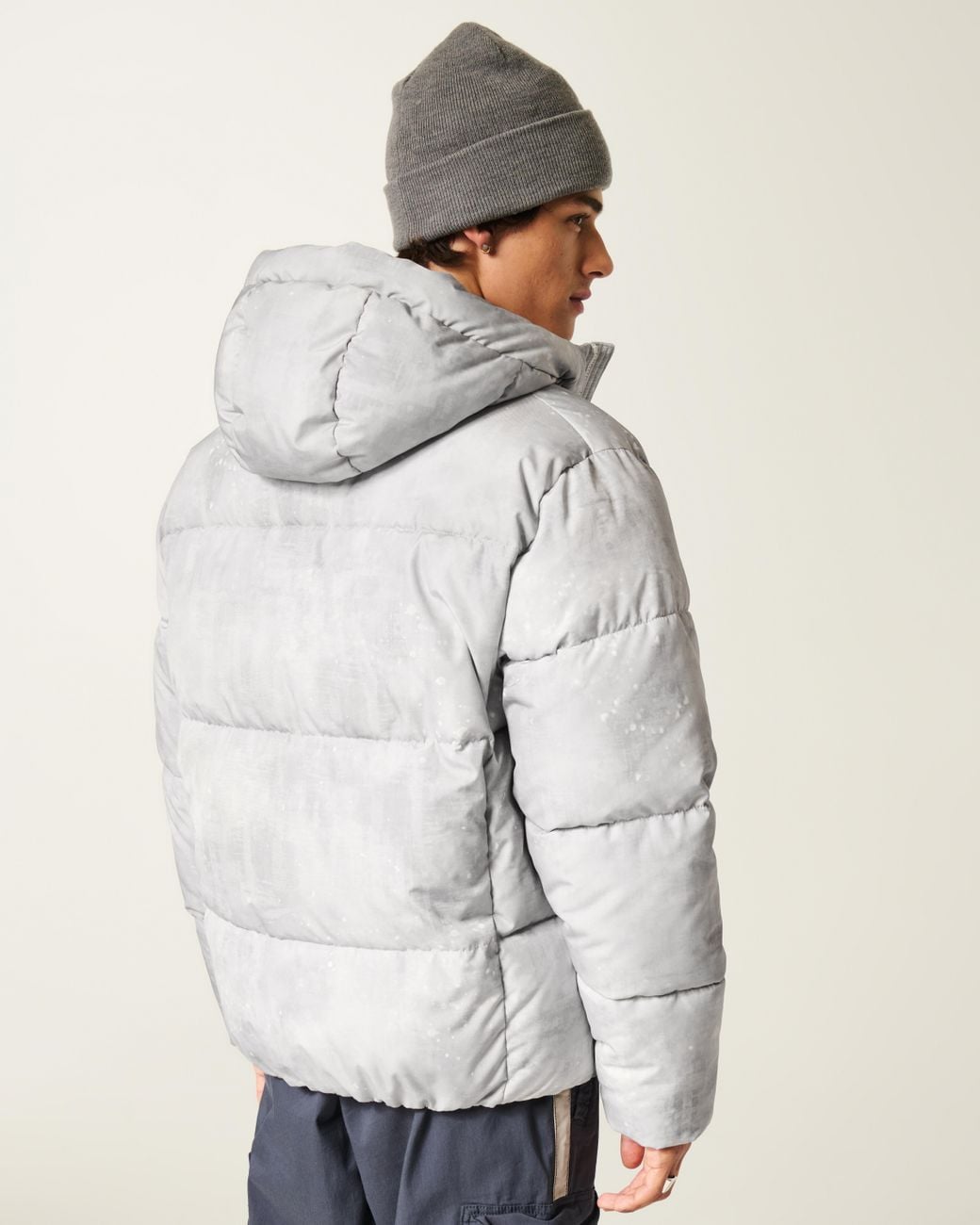 Hollister Gray Faux Fur-lined Hooded Puffer Jacket for men