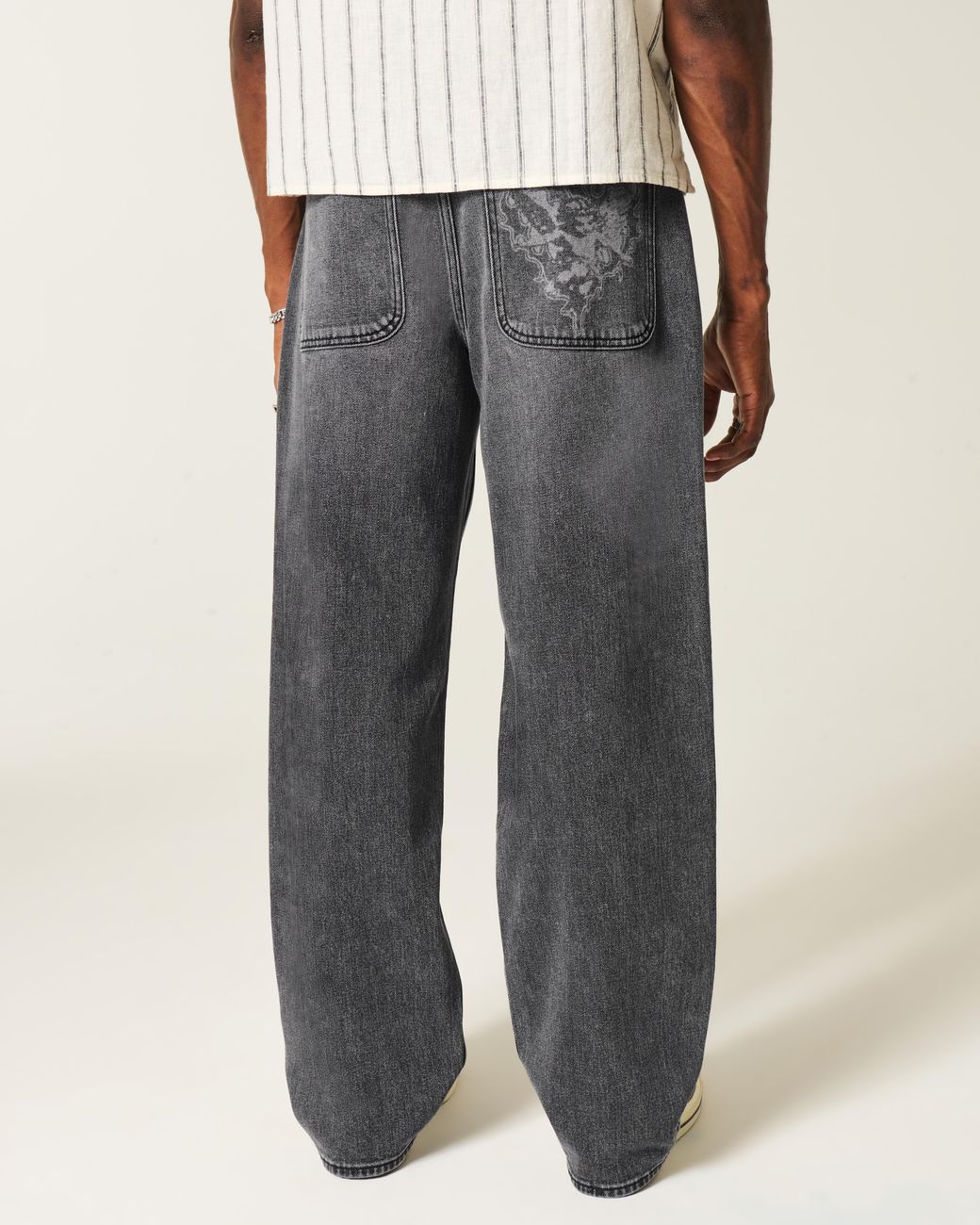 Hollister Gray Graphic Baggy Jeans for men