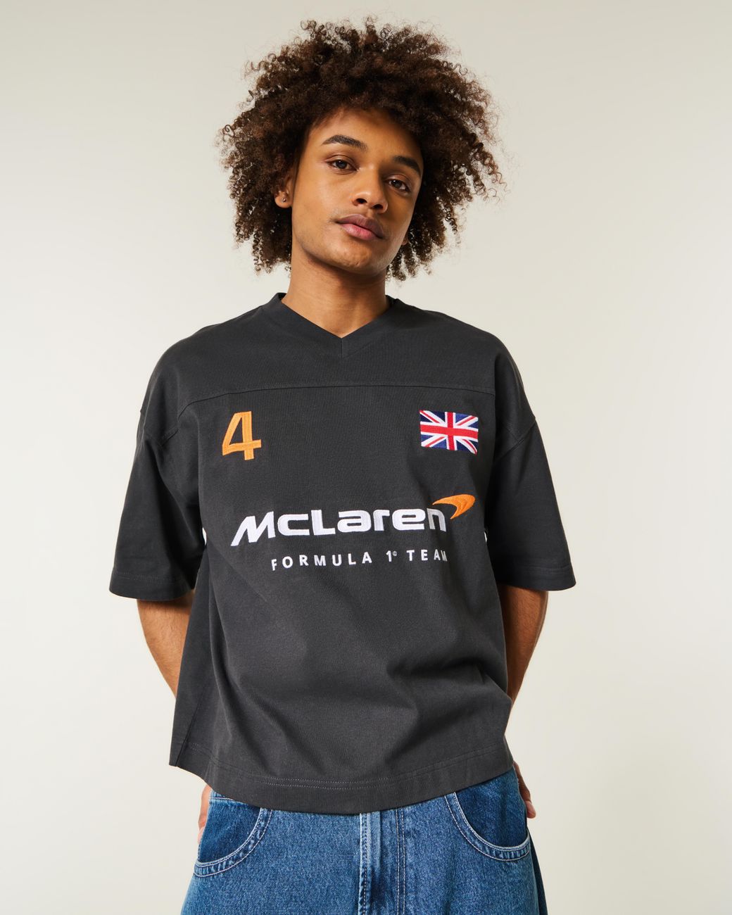 Hollister Black Heavyweight Mclaren Graphic Football Jersey for men