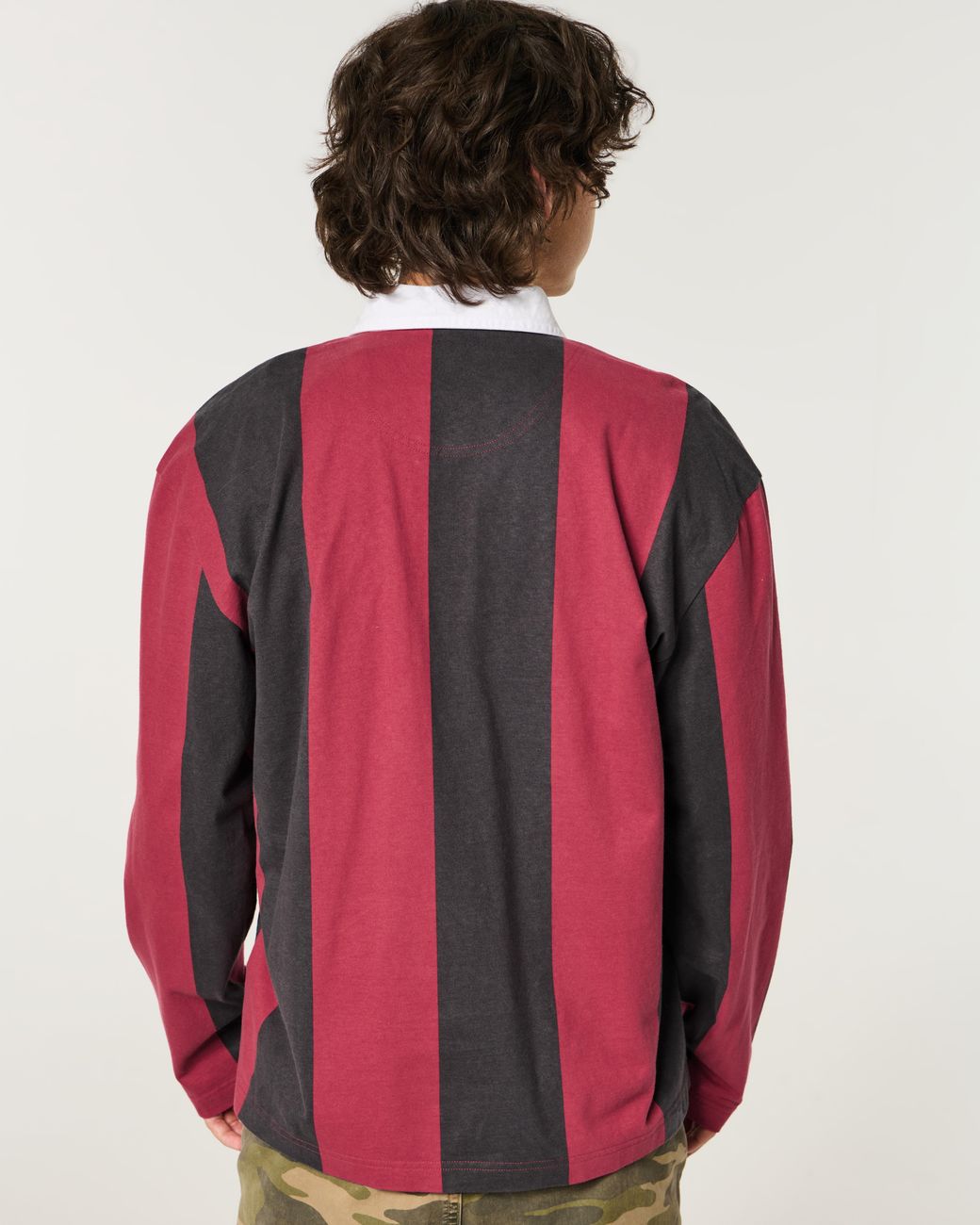 Hollister Red Boxy Long-sleeve Logo Graphic Rugby Polo for men