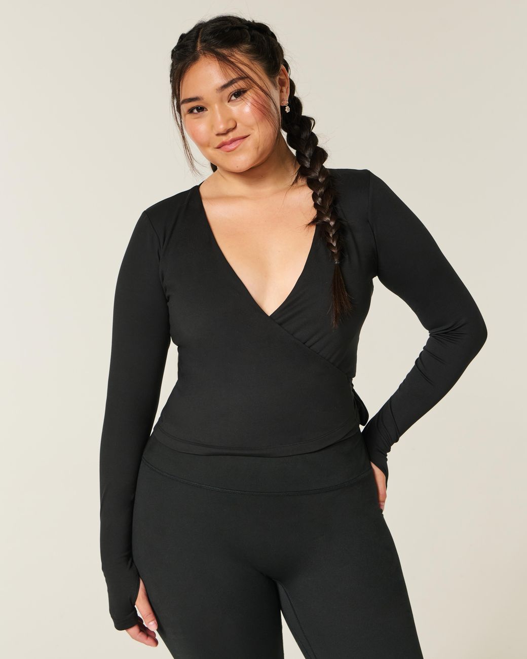 Hollister Black Gilly Hicks Active Recharge Long-sleeve Wrap Top