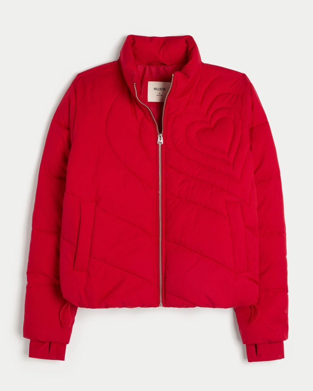 Hollister Red Zip-up Pattern Puffer Jacket