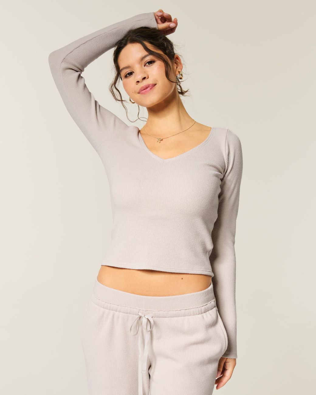Hollister White Gilly Hicks Always Cozy Waffle V-neck Long-sleeve Top
