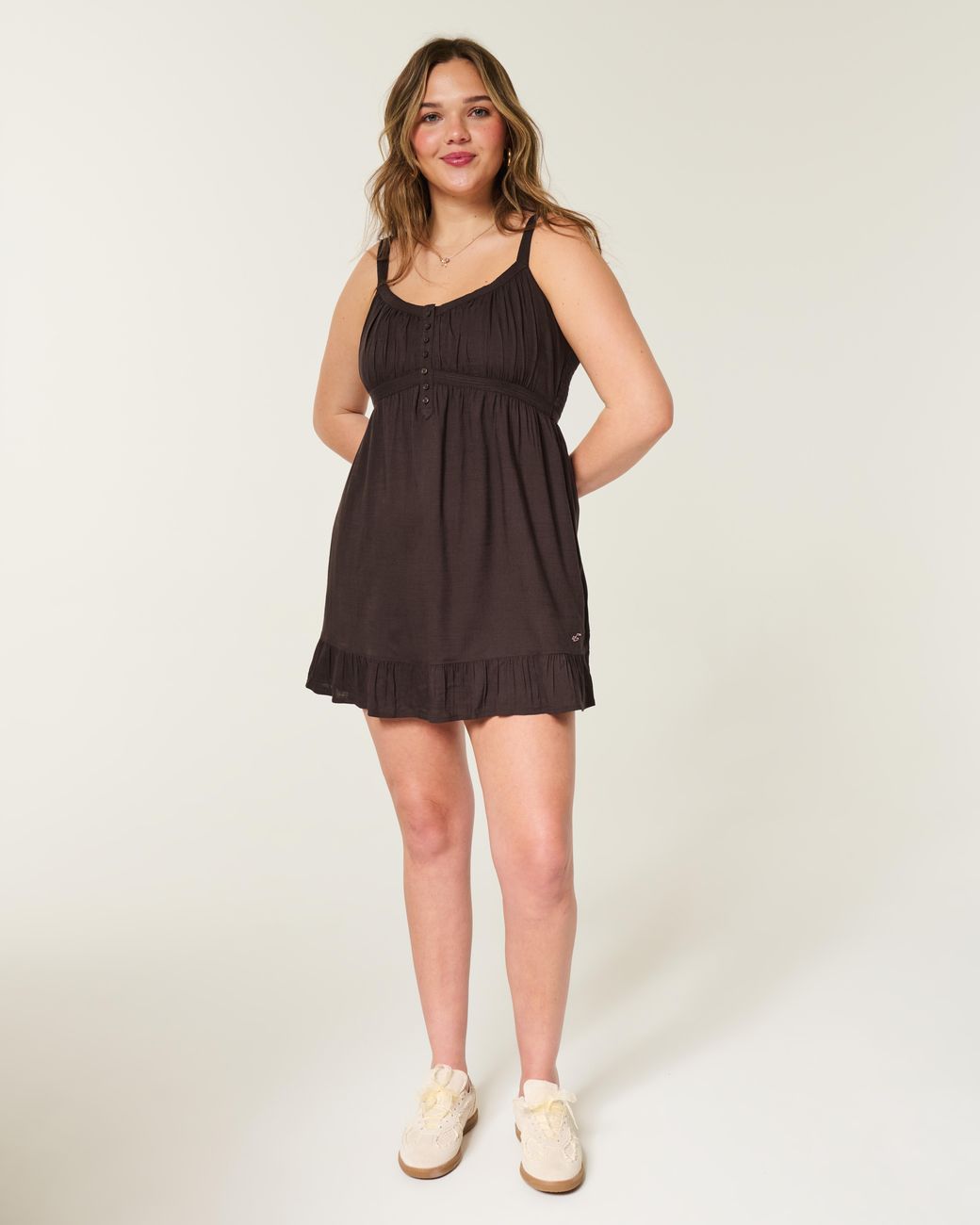 Hollister Brown Button Front Mini Dress