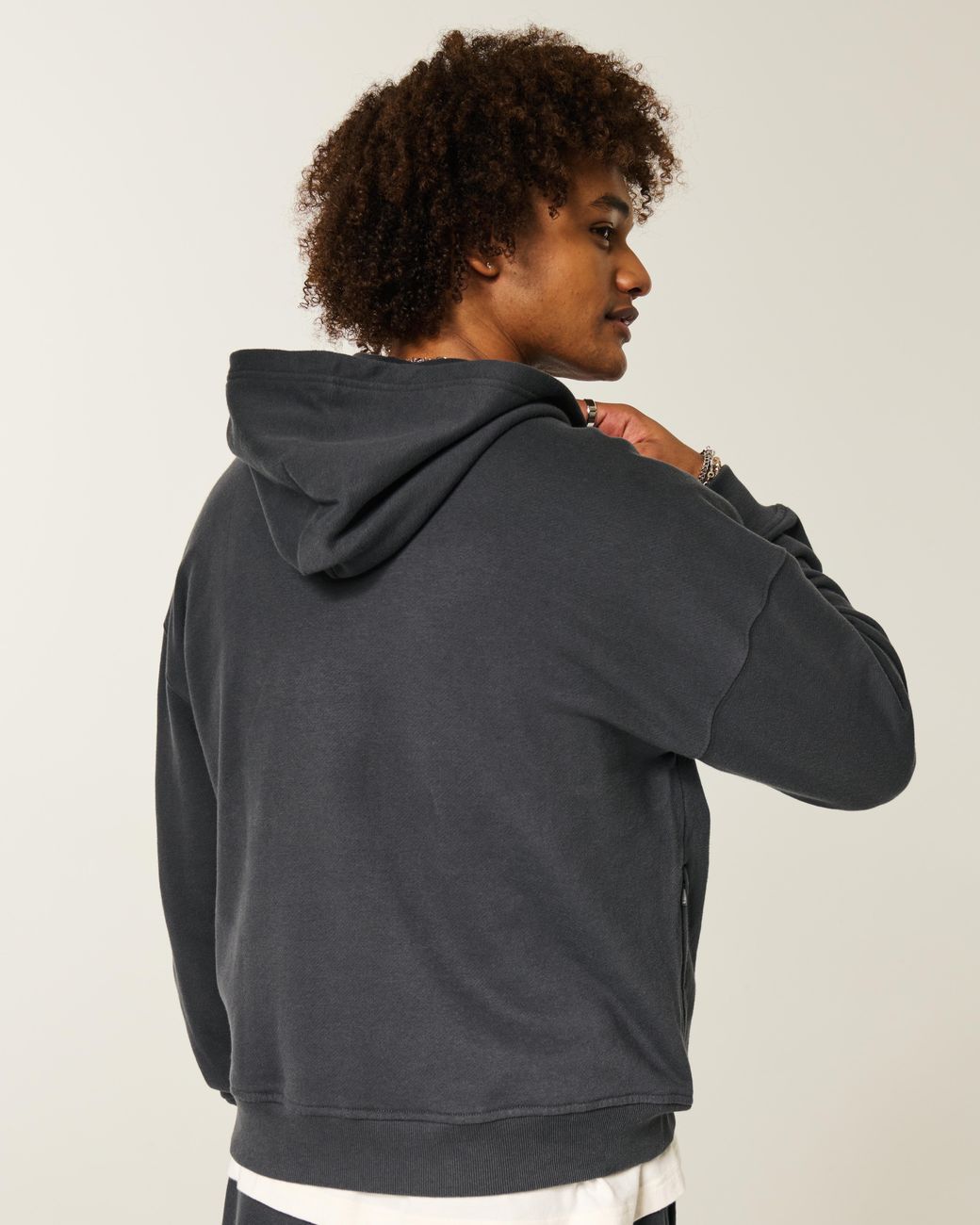 Hollister Black Boxy Terry Logo Graphic Hoodie for men