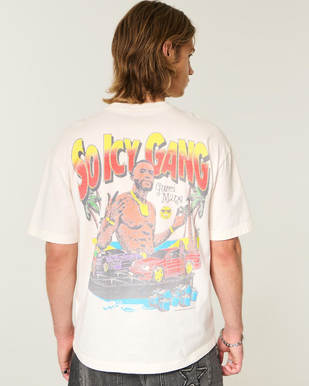 Hollister White Boxy Gucci Mane Graphic Tee for men