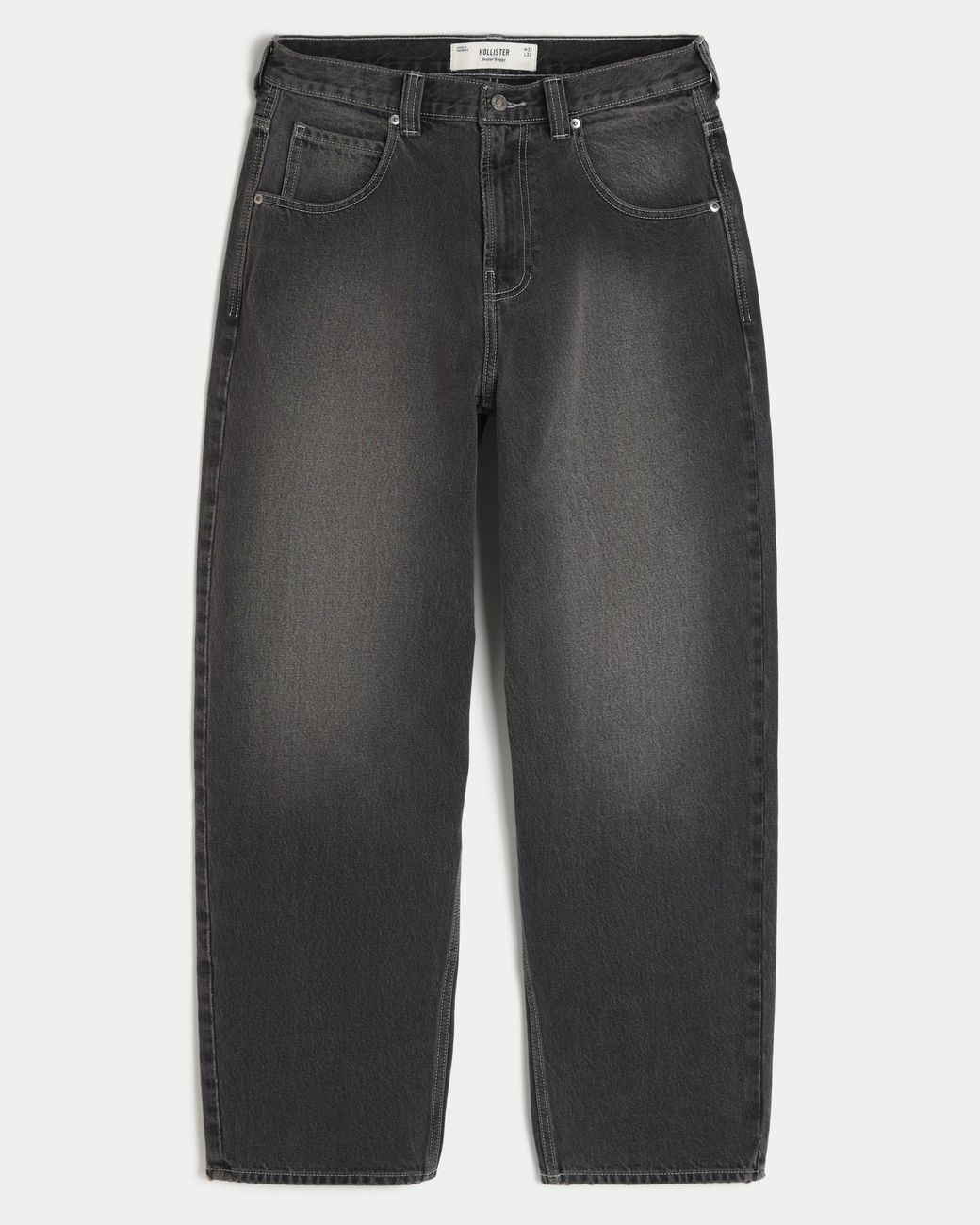 Hollister Gray Washed Black H Applique Skater Baggy Jeans for men