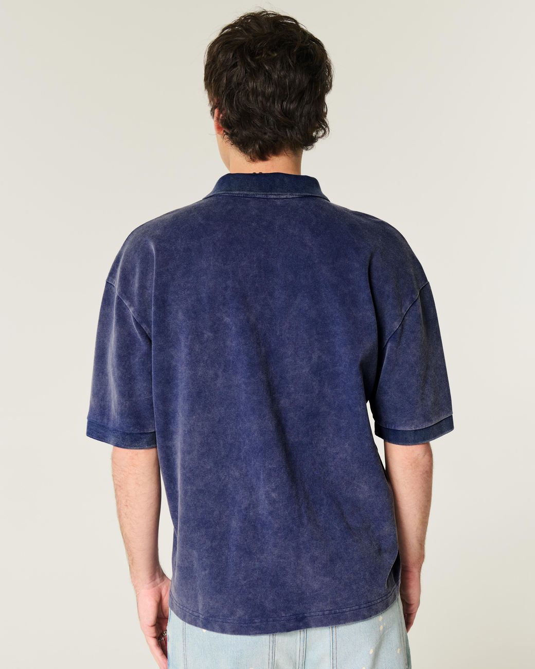 Hollister Blue Boxy Crop Washed Polo for men