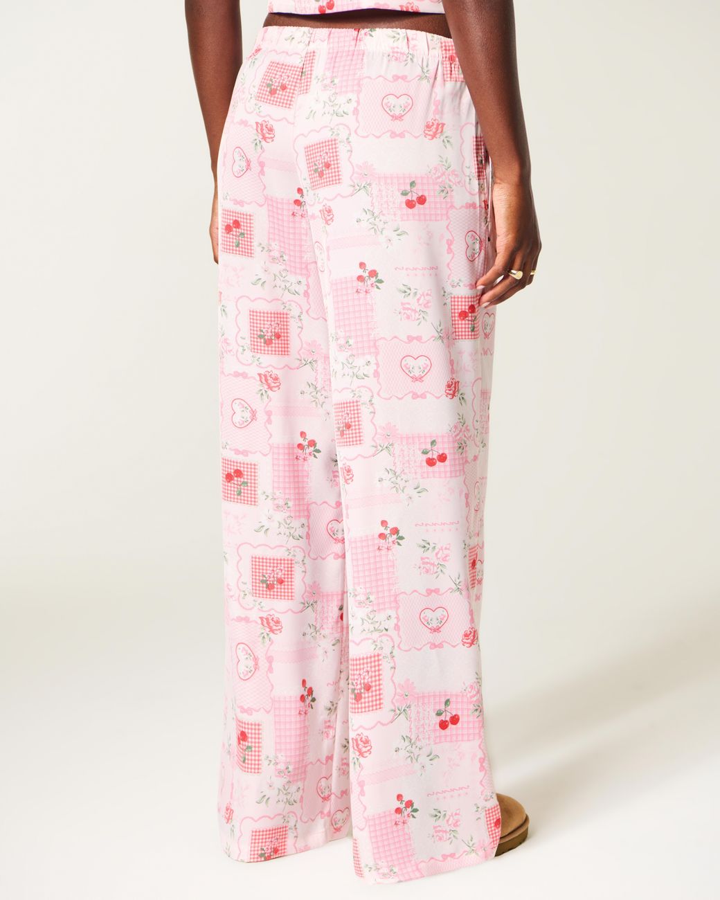 Hollister Pink Patchwork Pattern Wide-leg Pants