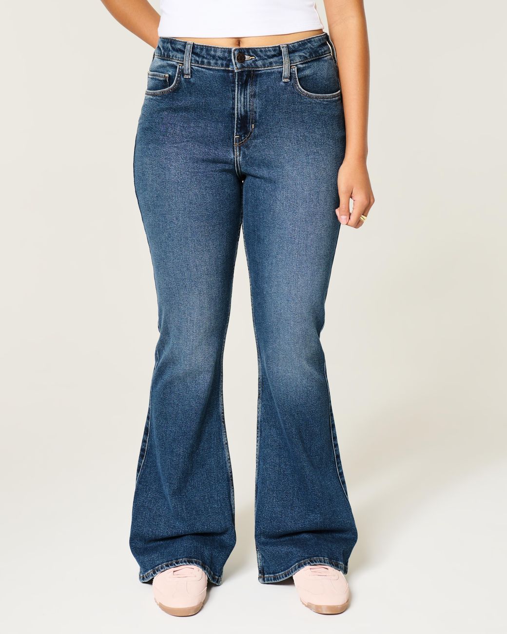 Hollister Blue High-rise Dark Wash Flare Jeans