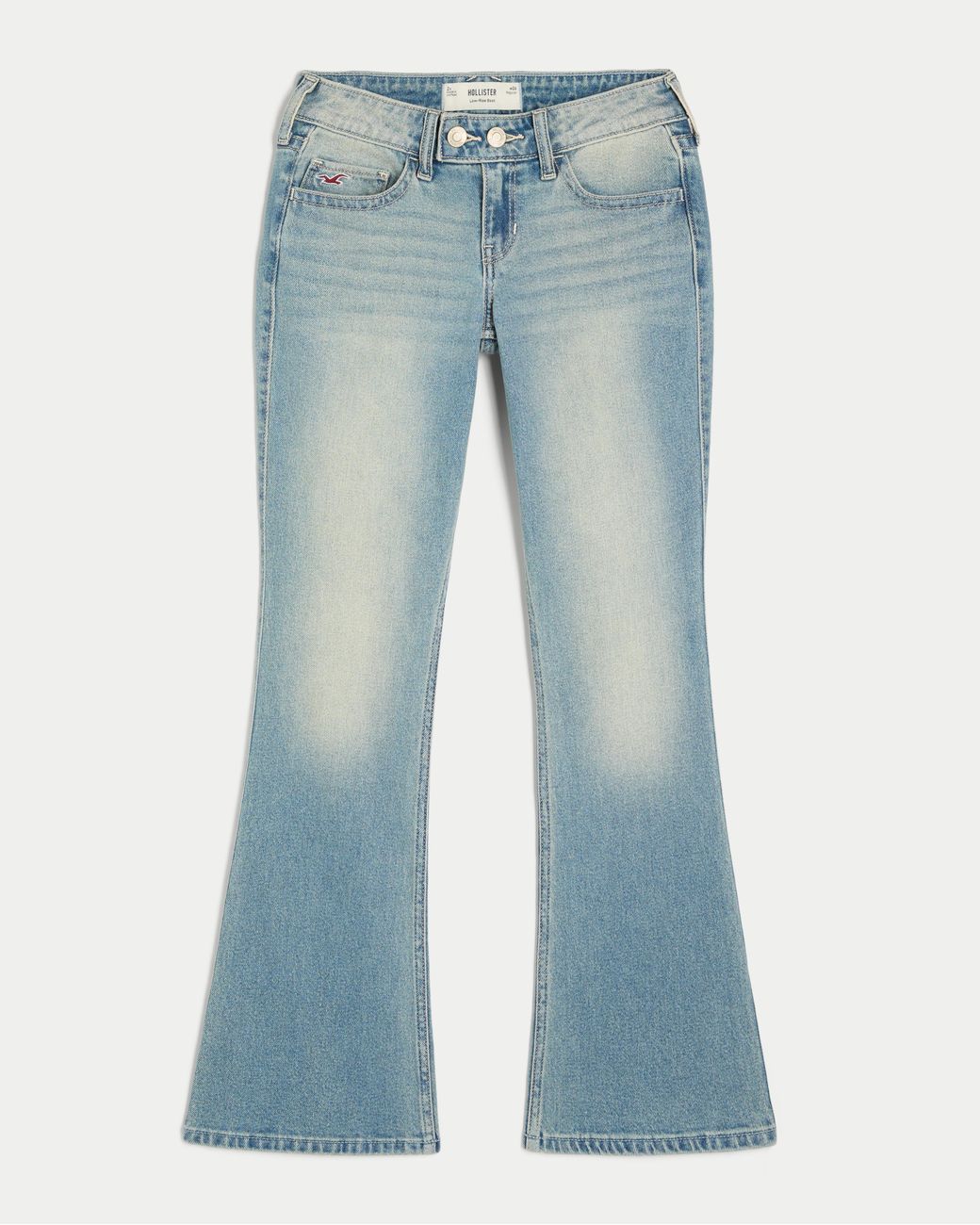 Hollister Blue Low-rise Medium Wash Tab Waist Y2k Bootcut Jeans