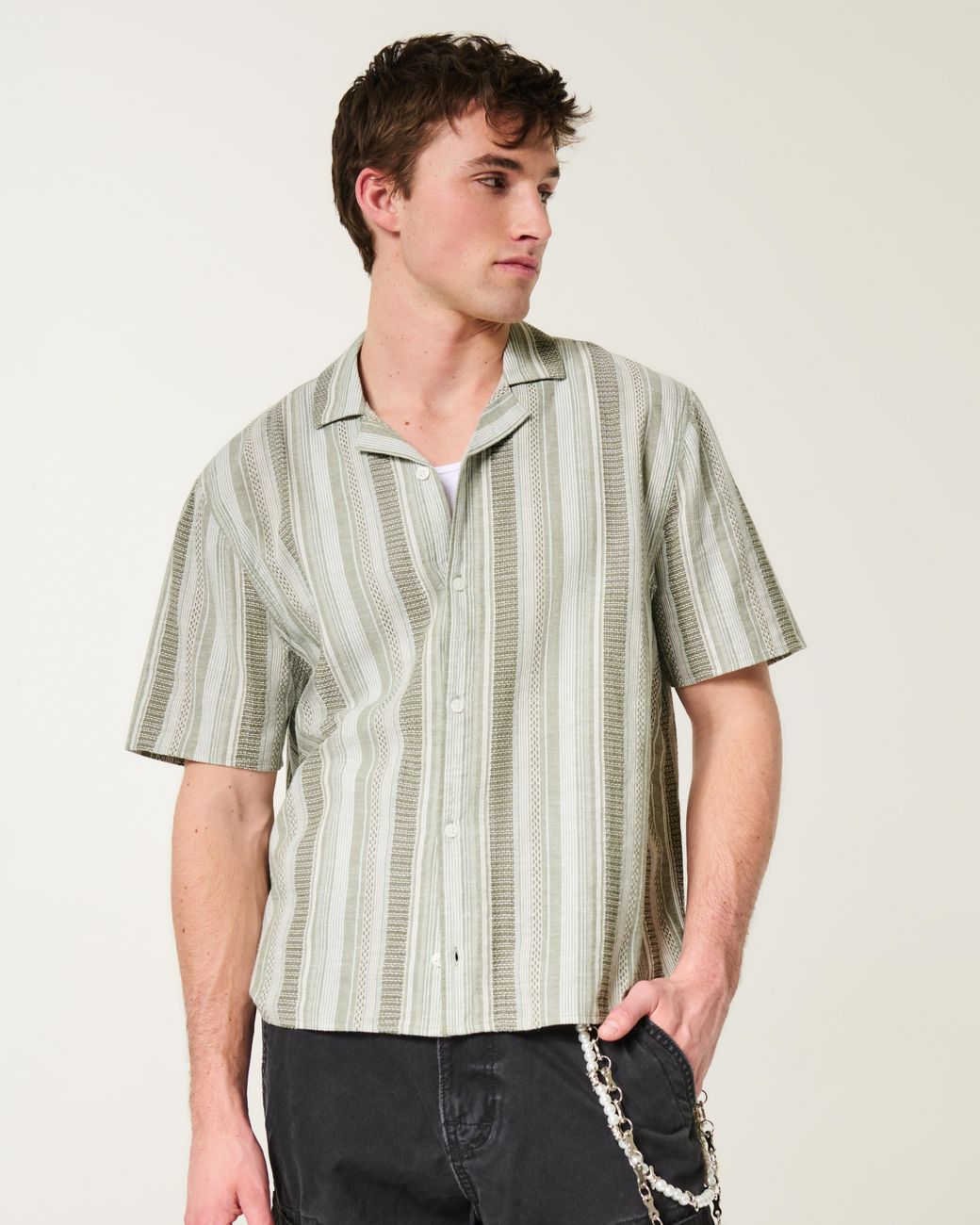 Hollister Gray Boxy Short-sleeve Textural Shirt for men