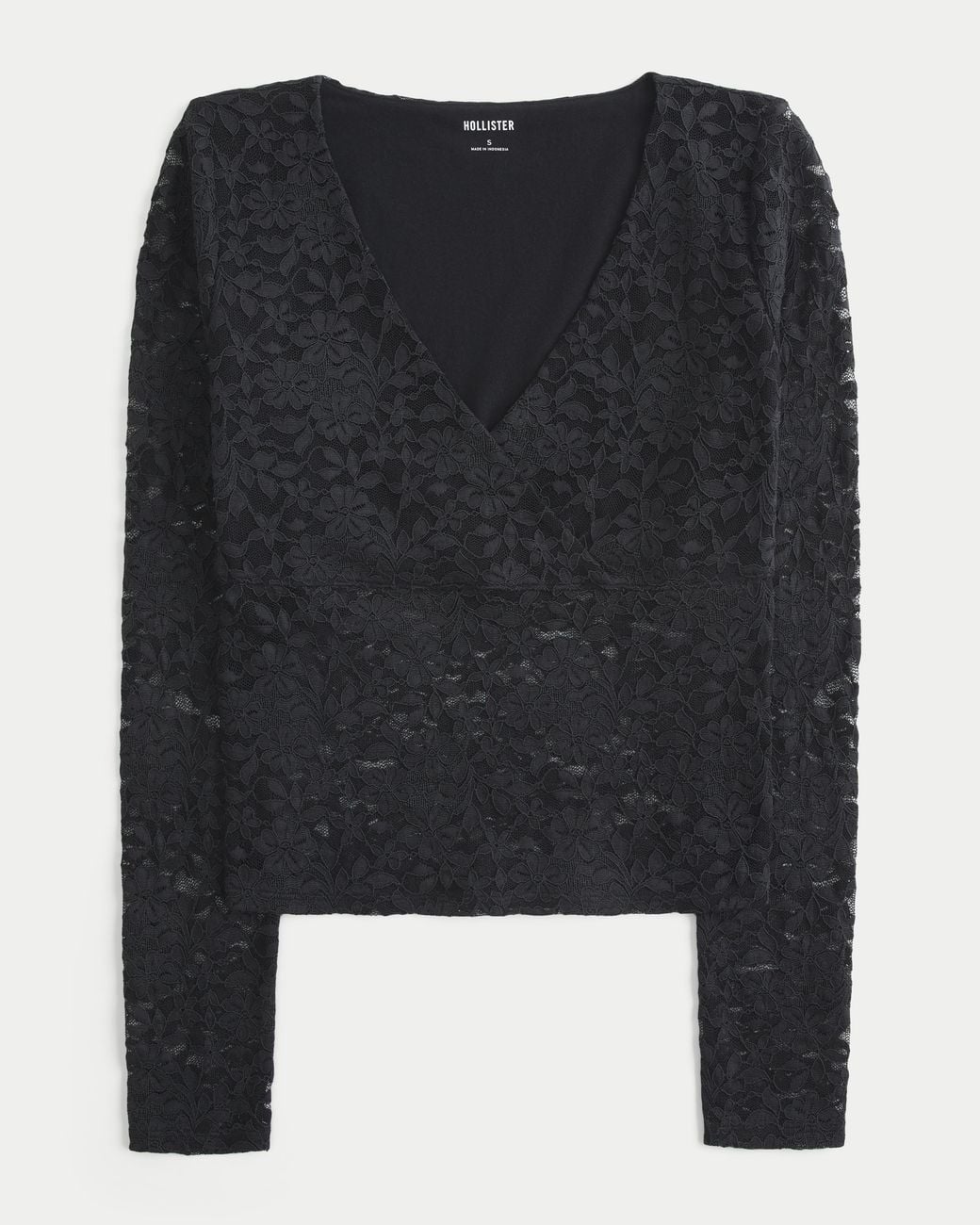Hollister Black Lace Long-sleeve Wrap-front Top