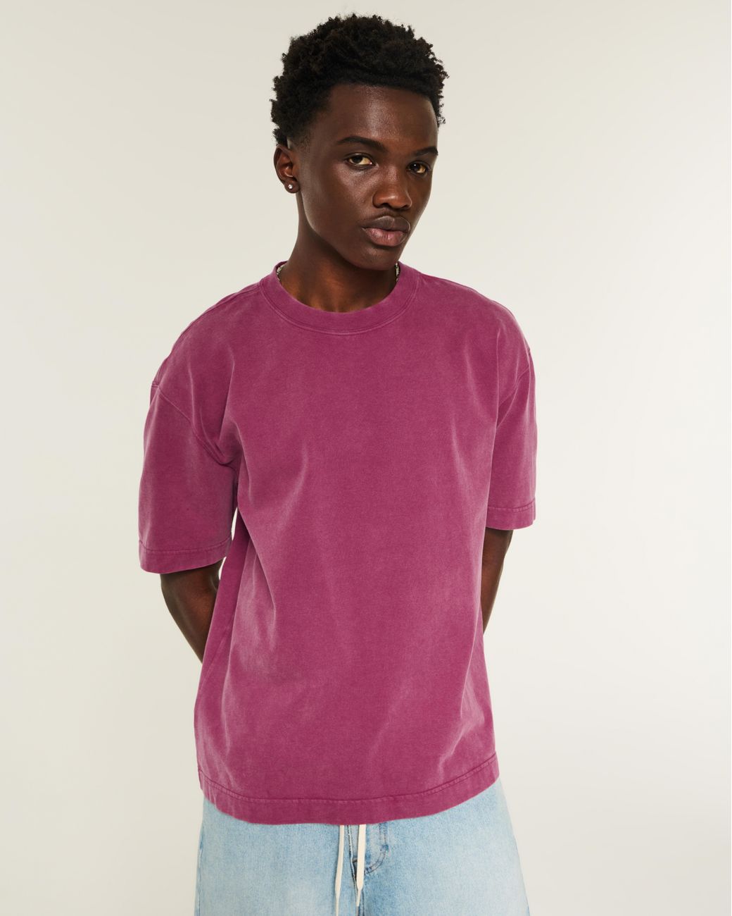 Hollister Pink Boxy Heavyweight Washed Cotton Crew T-shirt for men