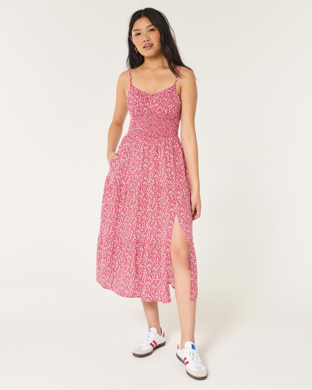 Hollister Smocked Waist Crisscross Back Midi Dress in Pink | Lyst UK