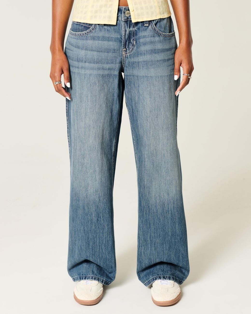 Hollister Blue Low-rise Medium Wash Los Angeles Graphic Baggy Jeans