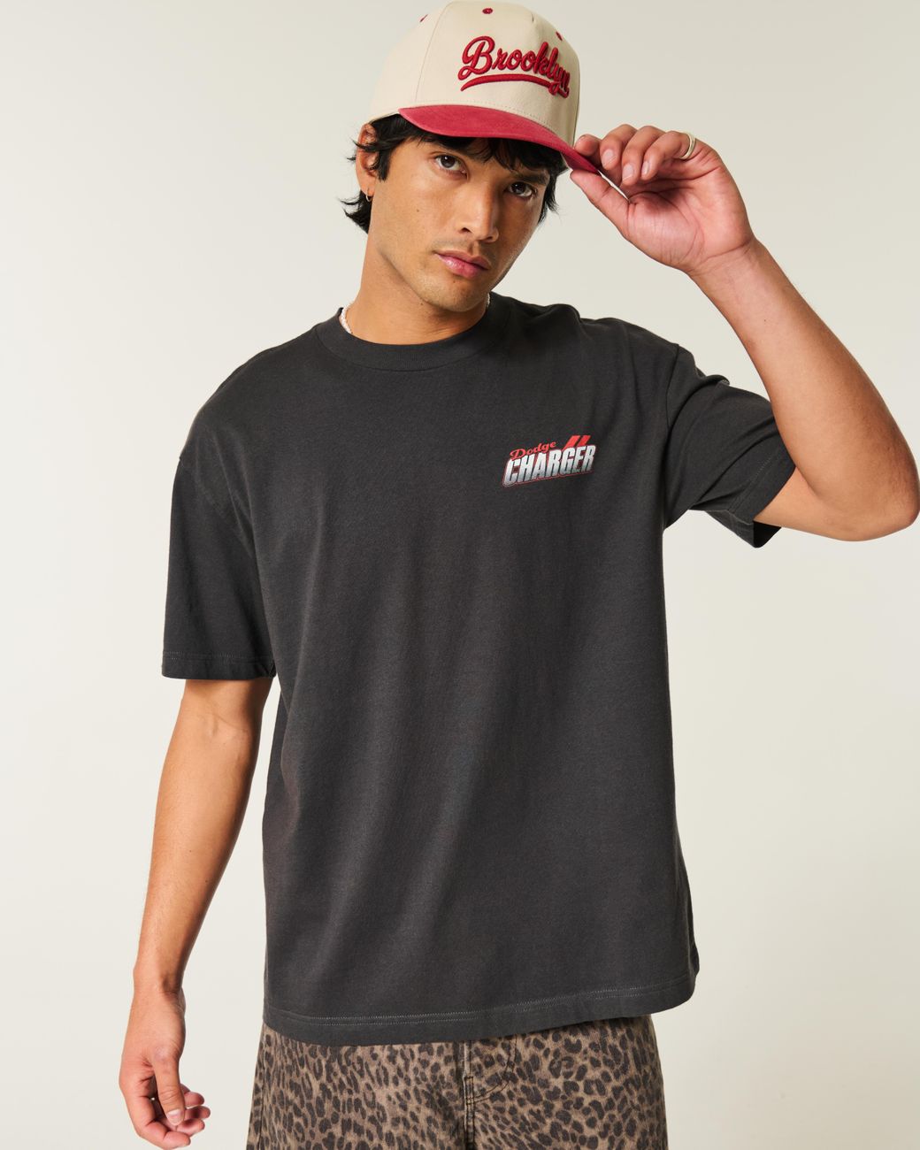 Hollister Black Boxy Dodge Charger Graphic Tee for men