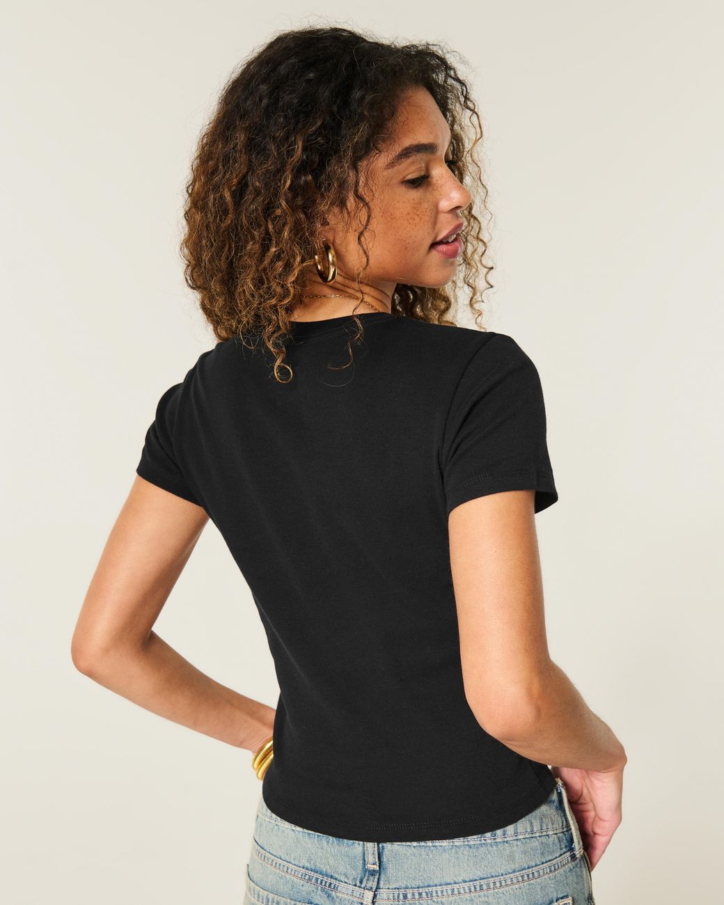 Hollister Black 100% Cotton Crew Baby Tee