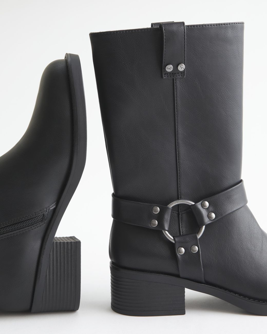 Hollister Black Faux Leather Moto Boots