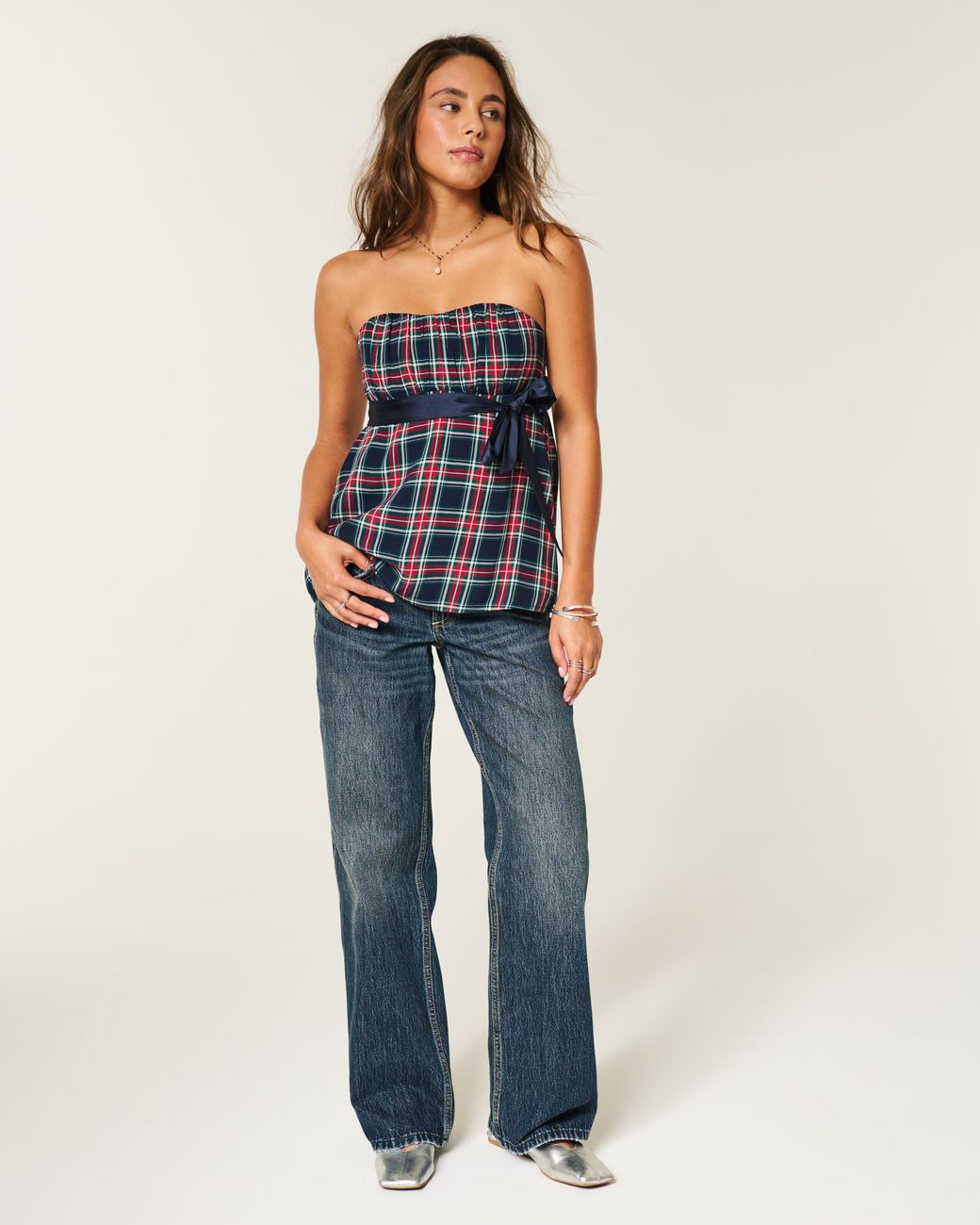 Hollister Blue Easy Strapless Babydoll Top