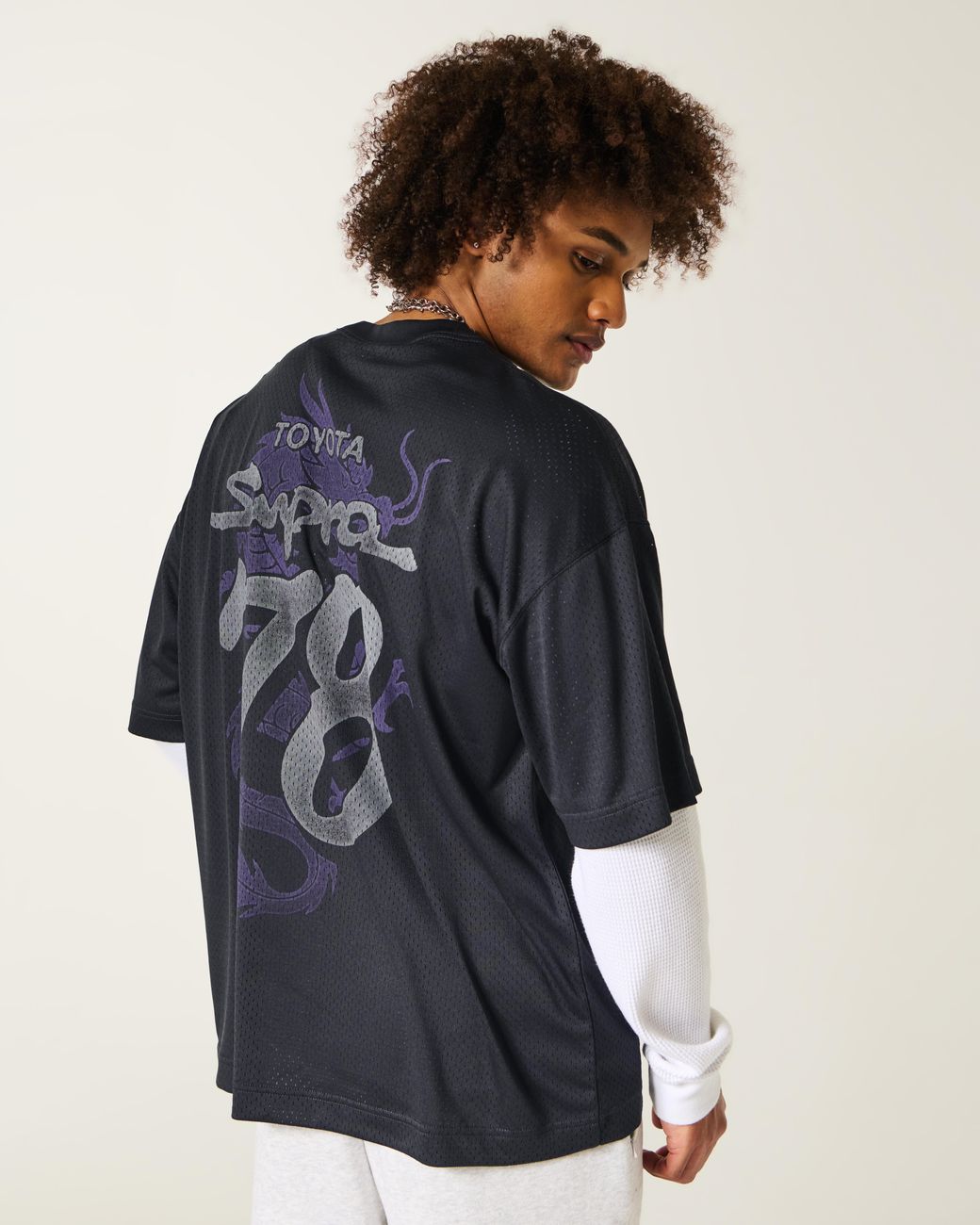 Hollister Black Baggy Toyota Supra Graphic Football Jersey for men