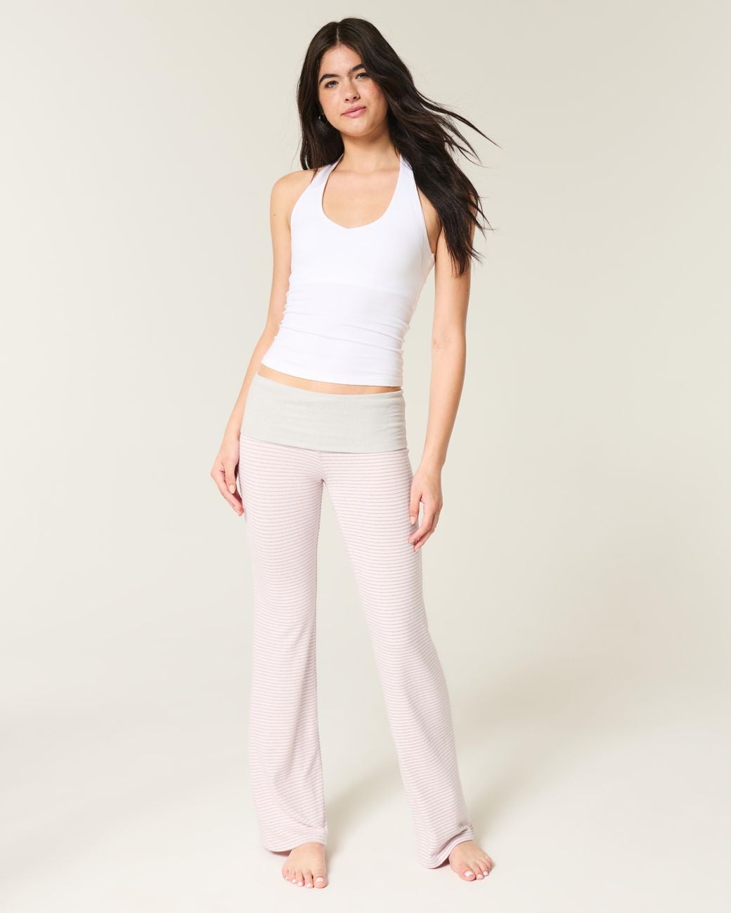 Hollister Pink Foldover Waist Knit Flare Pants