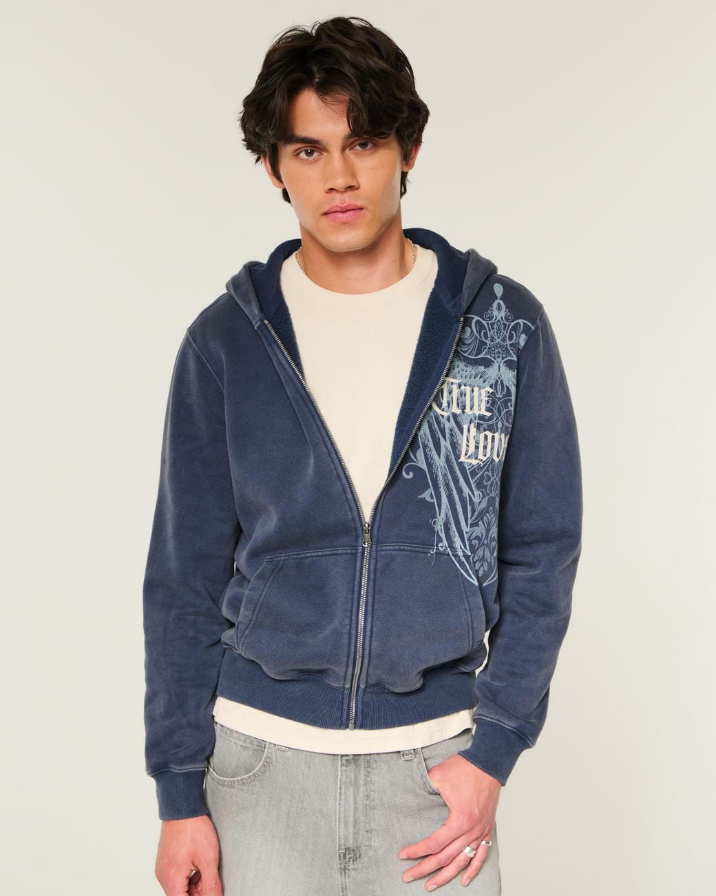Hollister Blue Zip-up True Love Graphic Hoodie for men