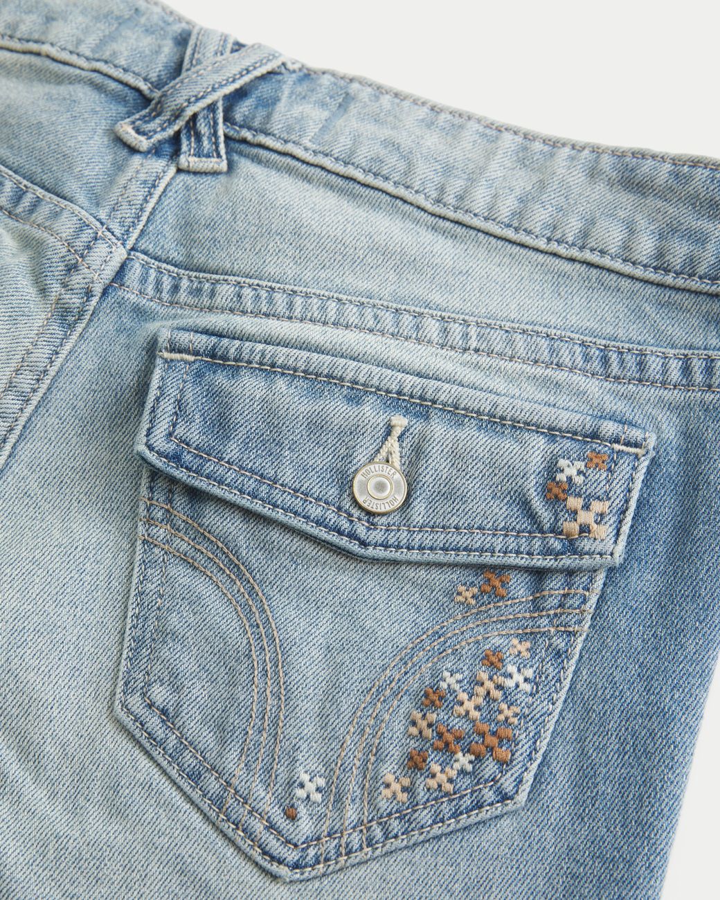 Hollister Blue Low-rise Medium Wash Tab Waist Y2k Bootcut Jeans