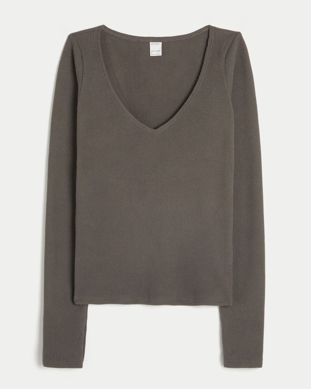 Hollister Brown Gilly Hicks Always Cozy Waffle V-neck Long-sleeve Top